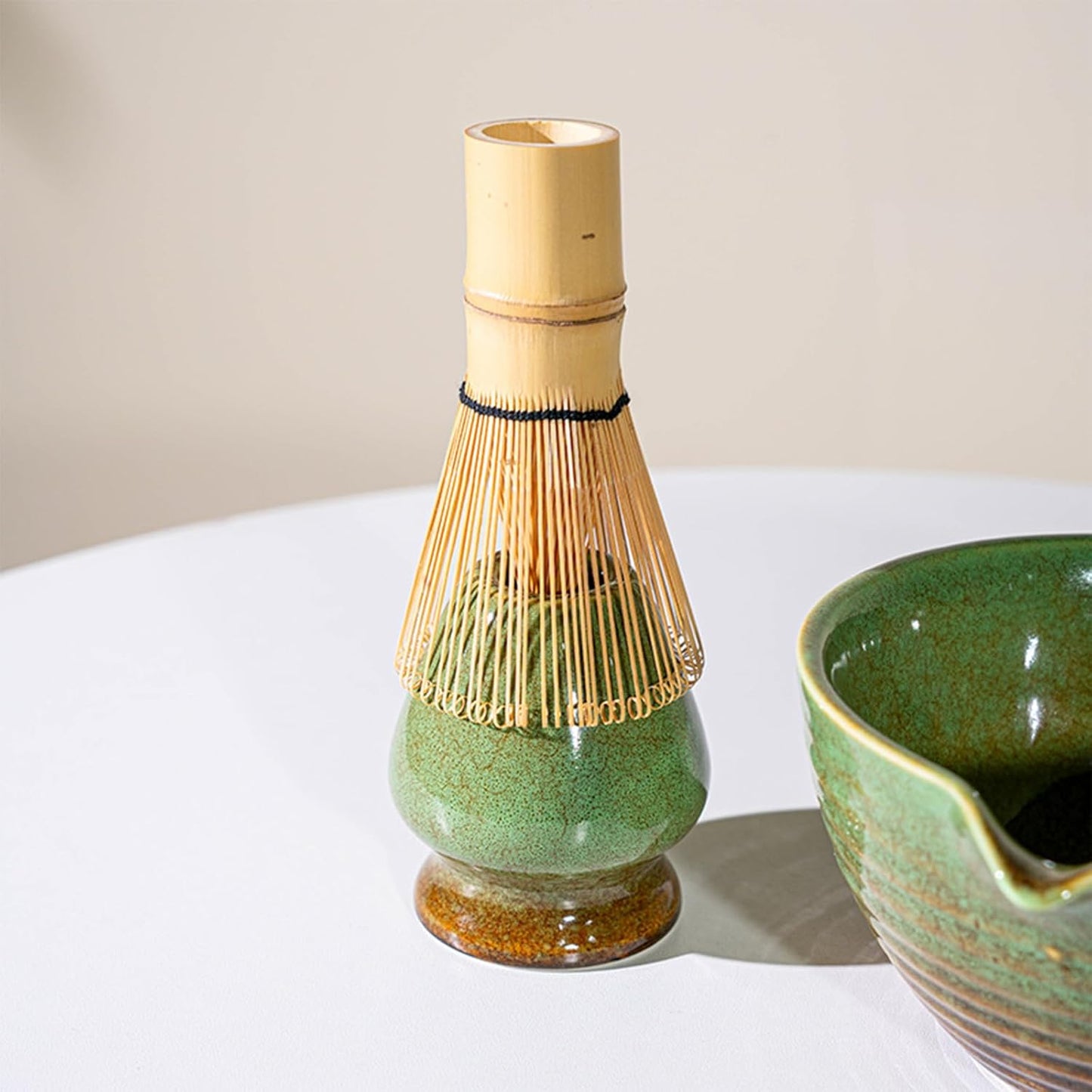 Matcha Whisk Set, Japanese Matcha Set Includes Matcha Bowl with Spout, Matcha Whisk Holder, Bamboo Matcha Whisk and Sifter Scoop, 17 oz Green Glaze Ceramic Matcha Kit for Tea Lovers