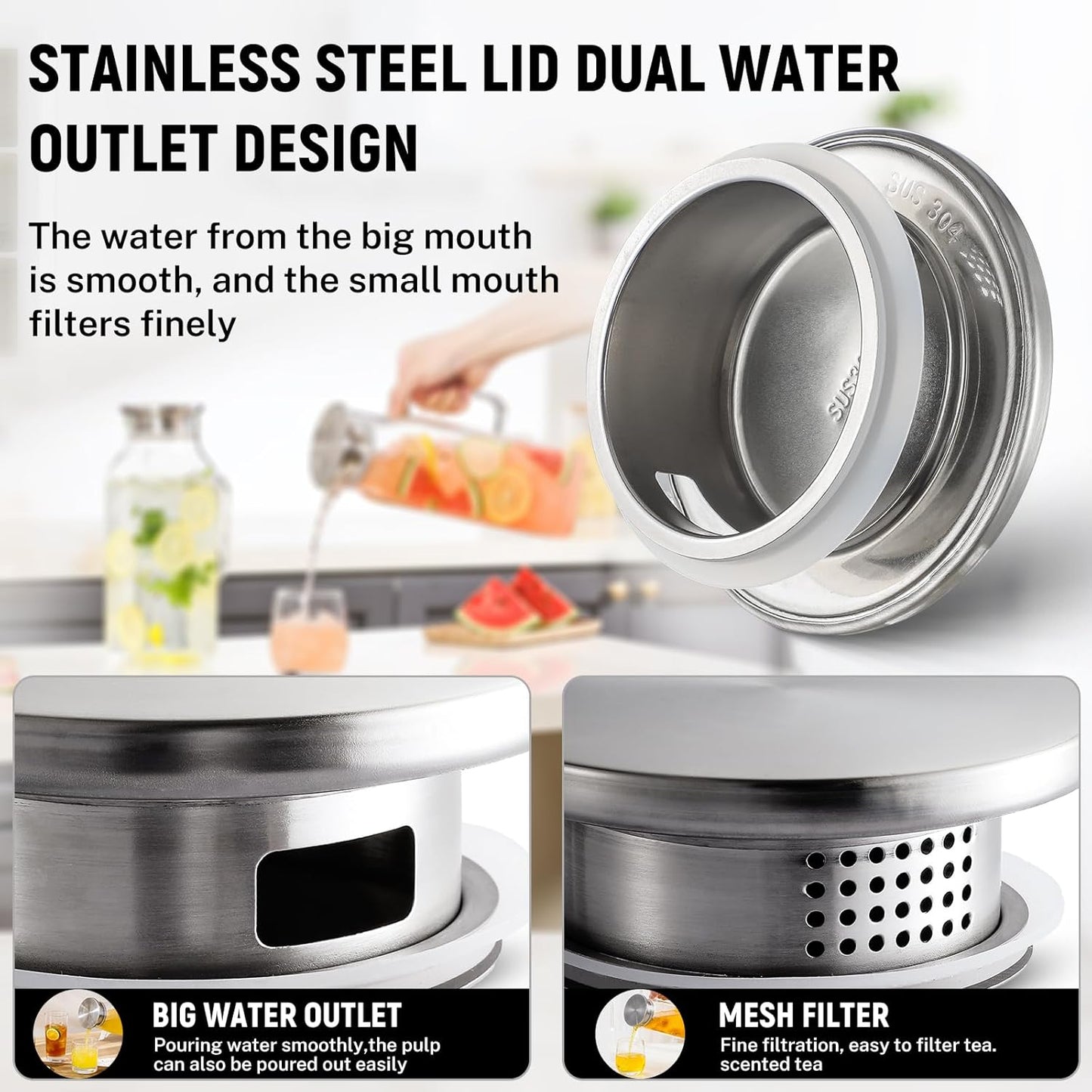 Netany 2 Pack 1.2 Liters/40 oz Small Square Glass Pitcher with Lid and Handle for Fridge, Iced Tea and Coffee Carafe Storage Container, Resistant to Hot and Cold Borosilicate Jug