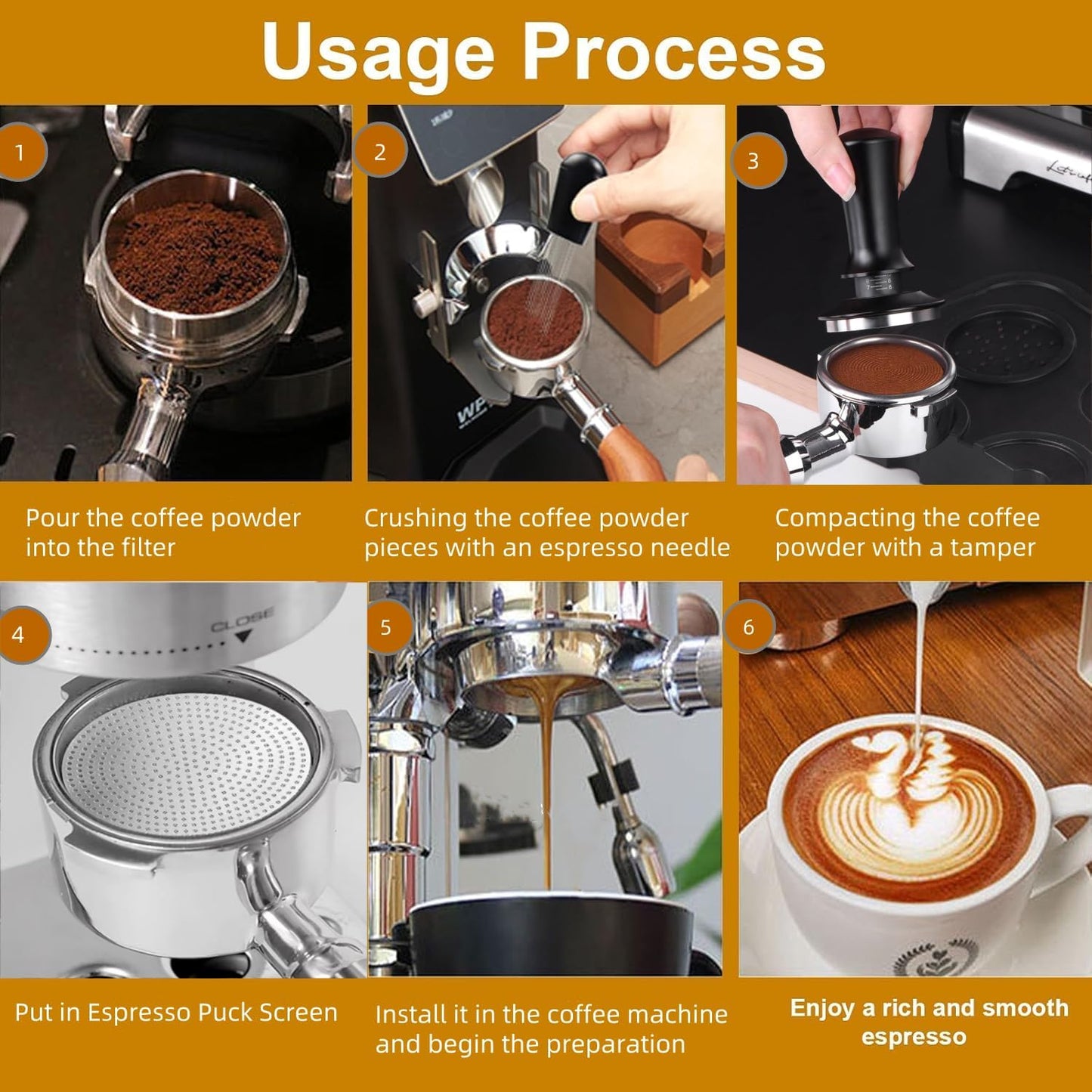 Gmnuiy51mm Coffee Espresso Tamper ，with Stainless Steel Base Tamper ，Silicone Tamper Mat,Black Espresso Distribution Tool， Coffee puck screen