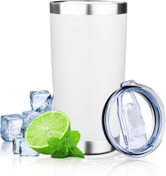 20oz Tumbler with Lid Double Wall Vacuum Insulated Travel Coffee Mug Stainless Steel Thermal Cup Powder Coated Sturdy Coffee Tumbler for Hot and Cold Beverage (White,1)