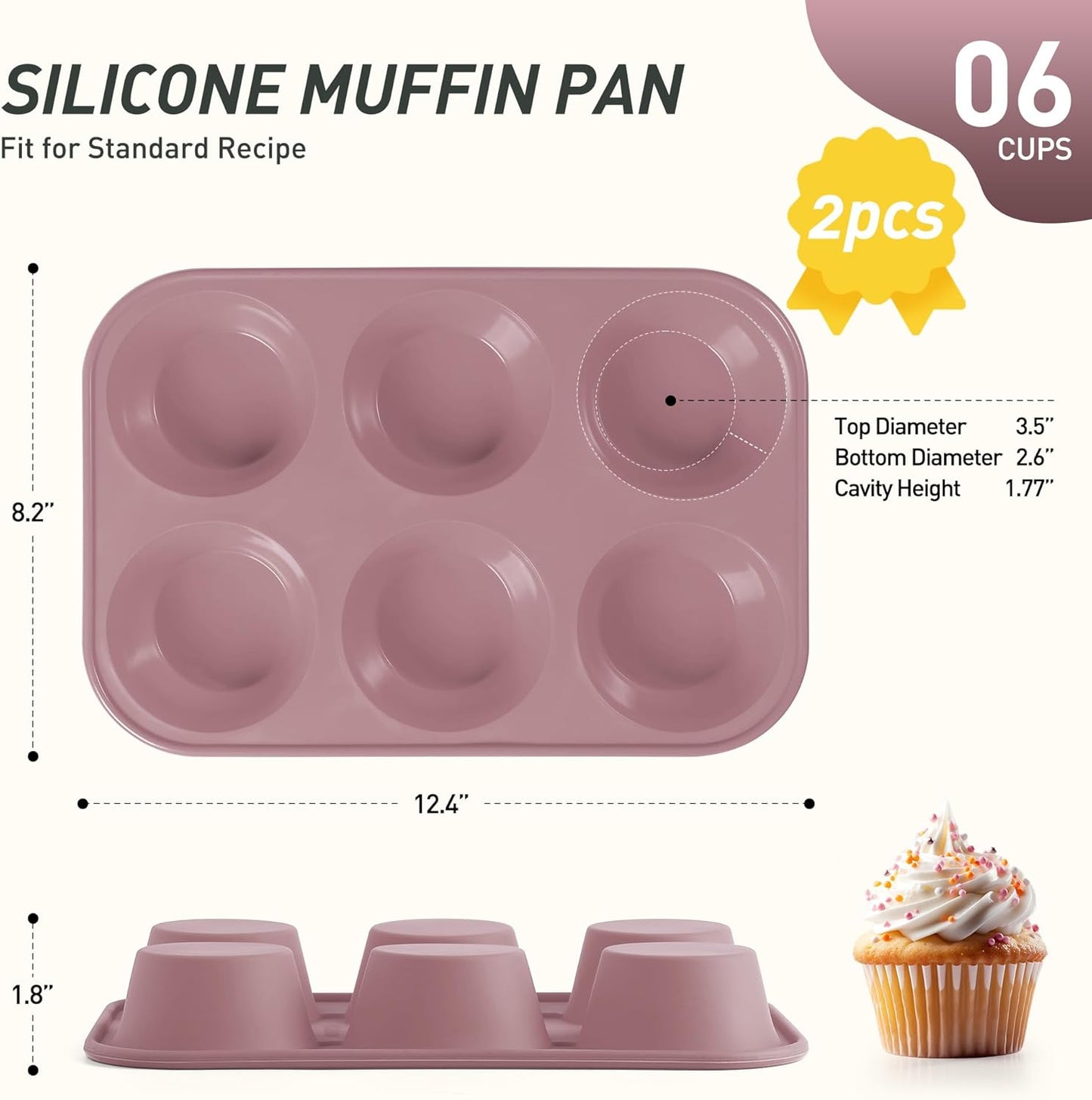 2 Pack 6 Cups Jumbo Muffin Pan with Metal Reinforced Frame Silicone Molds Egg Bites Silicone Circle Cookie Molds Extra Large Muffin Tin Jumbo Tart Pans Baking Sheet Set for Sandwiches