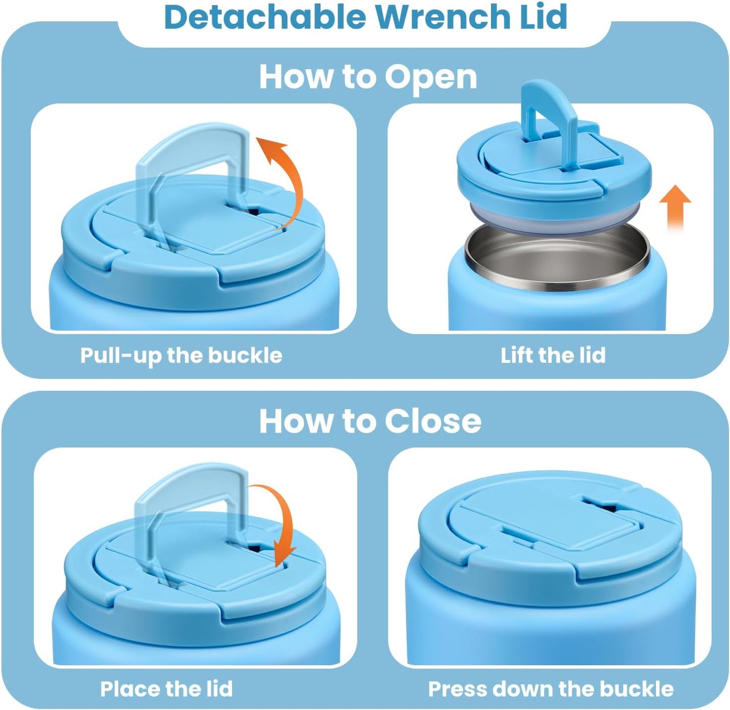 Soup Thermo for Hot Food Kids 13.5oz Lunch Containers with Buckle Lid Wide Mouth Hot Food Jar Vacuum Insulated Stainless Steel Bento Box Leakproof with Spoon(Blue)