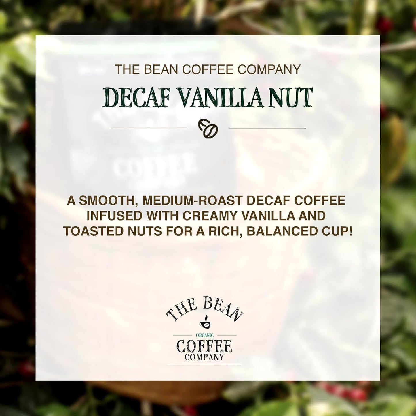 The Bean Organic Coffee Company Water Processed DECAF Vanilla Nut, Medium Roast, Whole Bean Coffee, 5-Pound Bag