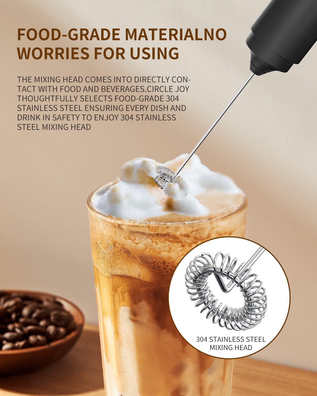 CIRCLE JOY Portable Milk Frother Hanheld, Battery Operated Electric Coffee Frother Wand Drink Mixer for Matcha Lattes Cappuccino, Kitchen Gifts, Black