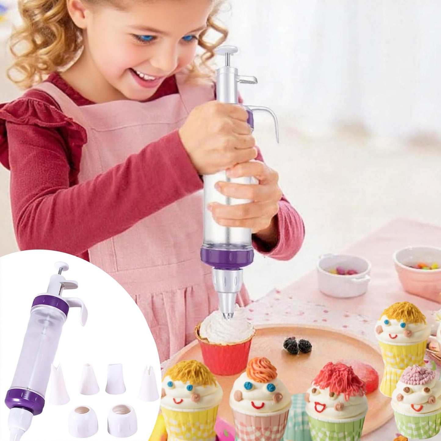 Dessert Decorating Syringe Set, Icing Dispenser Cupcake Filling Injector, Cake Decorating Kit, with 7 Icing Nozzles, 3 Cream Scrapers