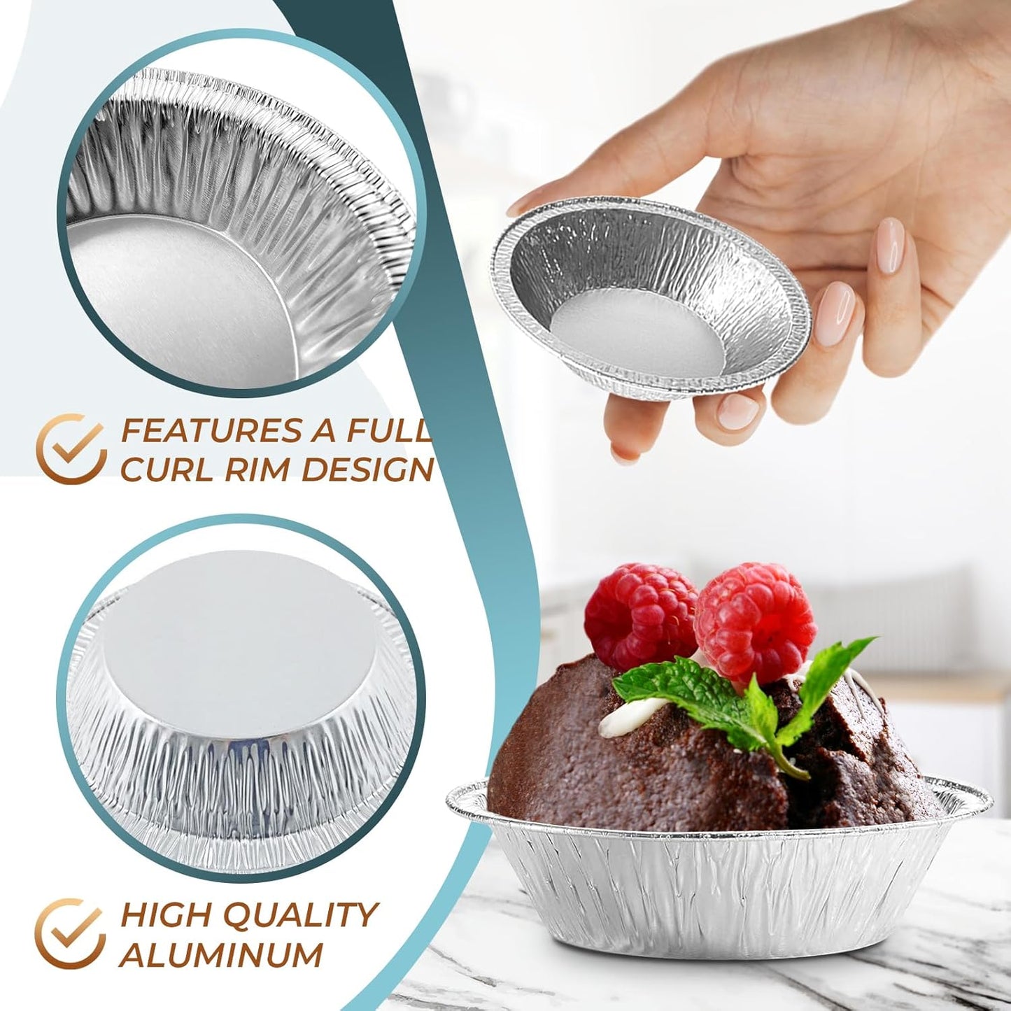 LEGLO 100 Pcs Disposable Egg Tart Tins - 2.9" Aluminum Mini Pie Tins, Quality and Durable Material, Easy to Use and Oven Safe, Moisture and Odor Resistant, Good for Fruit, Pastry, Meat, and Pot Pies