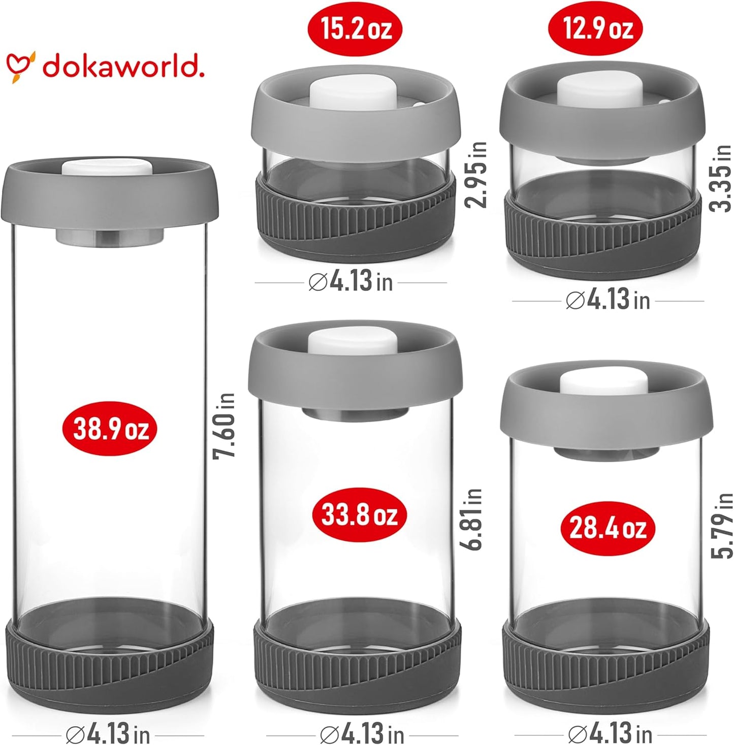 Glass Canisters Set - Kitchen Leakproof Seal Food Storage Jars - Coffee Bean Container - Pack of 5 Glass Canisters With Vacuum Airtight Lids for Cereal, Pet Treats, Nuts, Candy