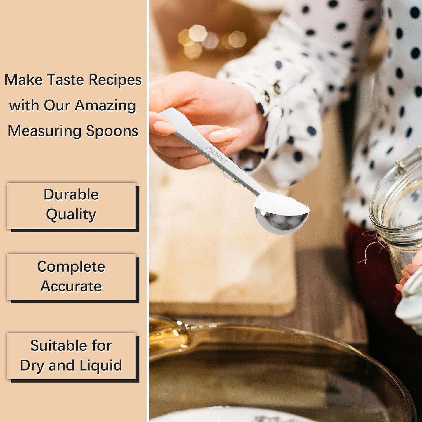 1PCS 1 Teaspoon(1tsp, 1/3tbsp, 5 ml) Single Measuring Spoon, Extra-long Handle Individual Measure Scoop, Stainless Steel Spoons Only