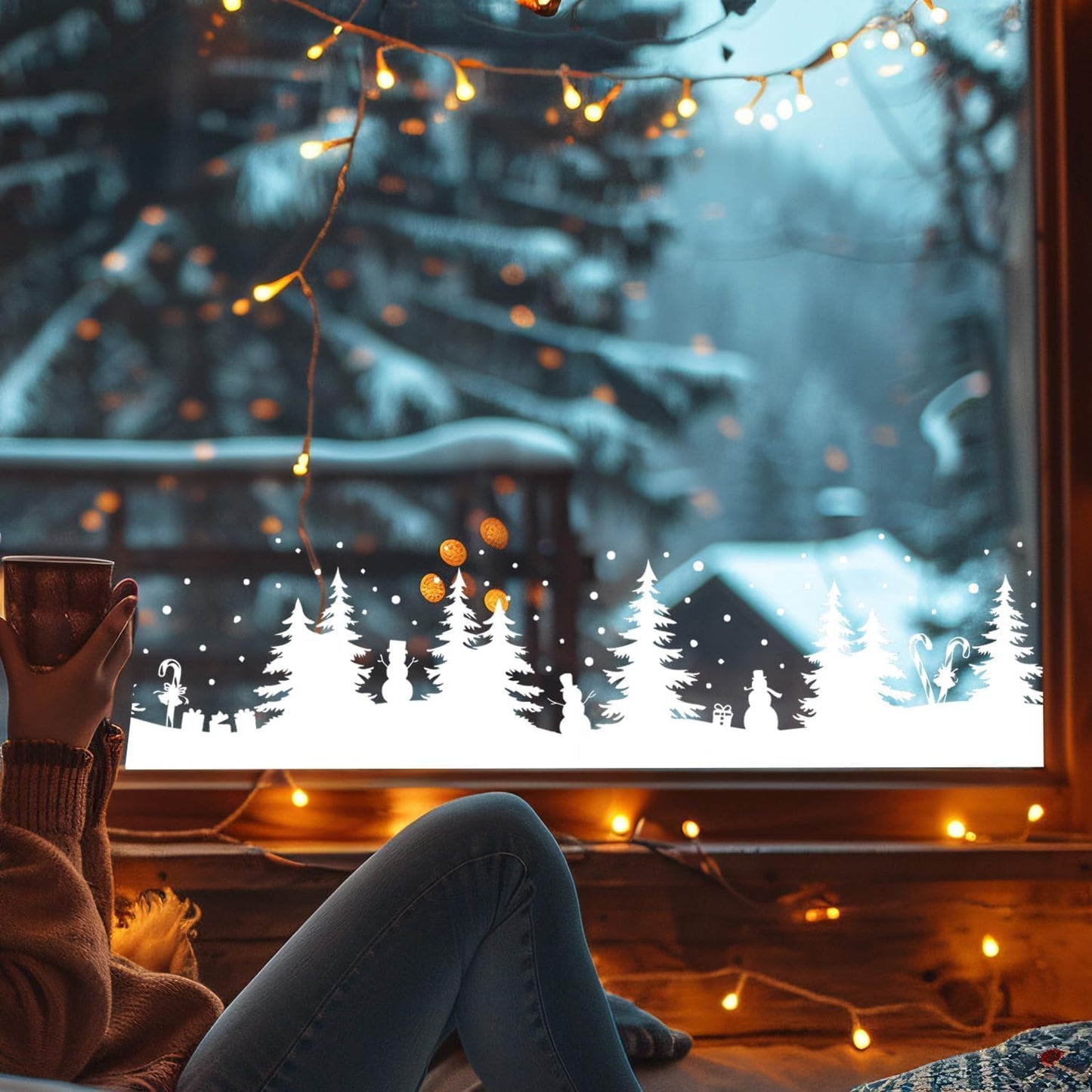 Christmas Stencils for Window Glass Large Christmas Stencil Reusable 53.1” Winter Forest House Village Holiday Drawing Templates for Painting on Window Wall Doormat Glass Wood