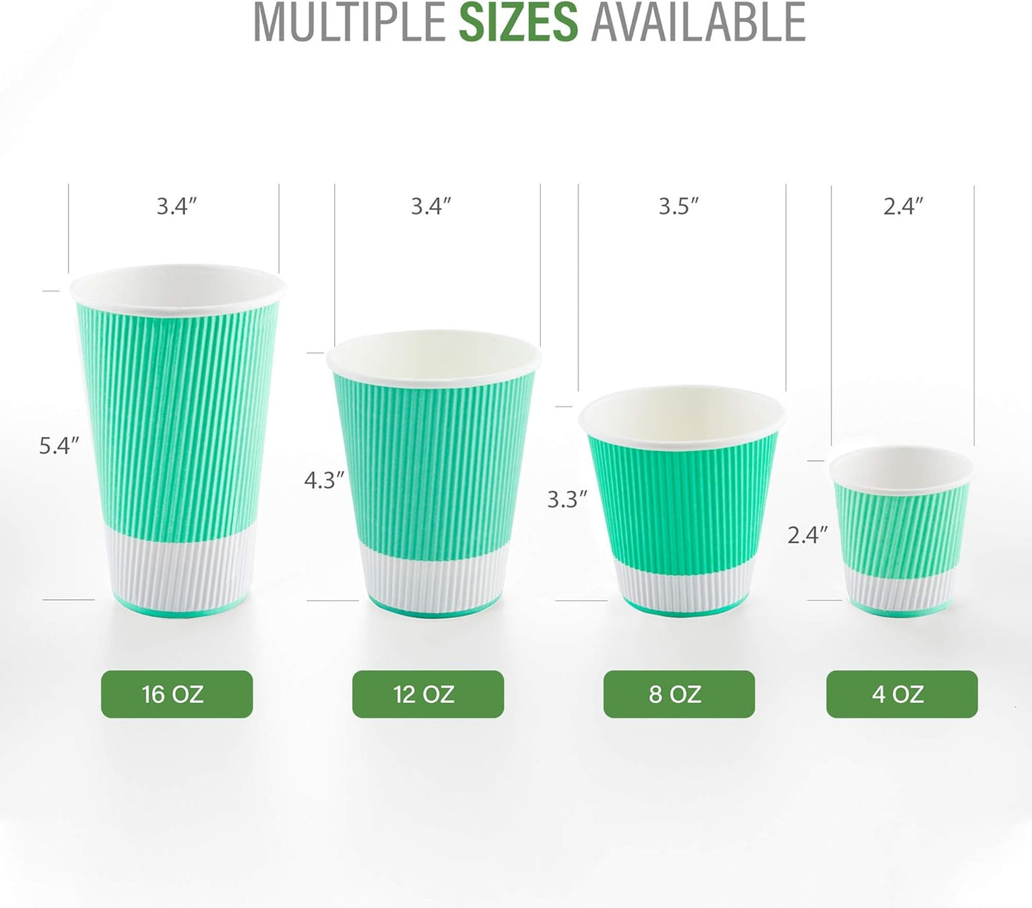 Restaurantware 8 Ounce Double Wall Disposable Coffee Cups, 500 Insulated Light Green Paper Tumblers Ripple Wall Design, Lids Sold Separately for Hot Drinks like Tea, Hot Chocolate and More