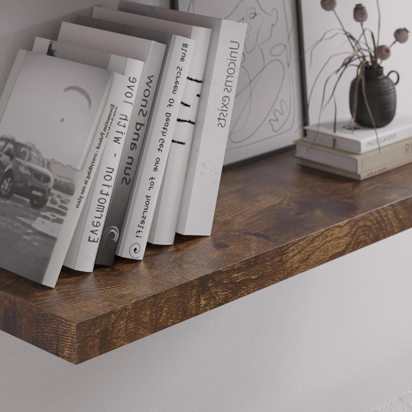 Floating Shelf, Set of 1 Wall Shelf, 36 in W x 12.75 in D x 2 in H Wooden Floating Wall Shelf with Invisible Brackets for Living Room/Bedroom/Bathroom/Kitchen Storage and Decor, Rustic Brown