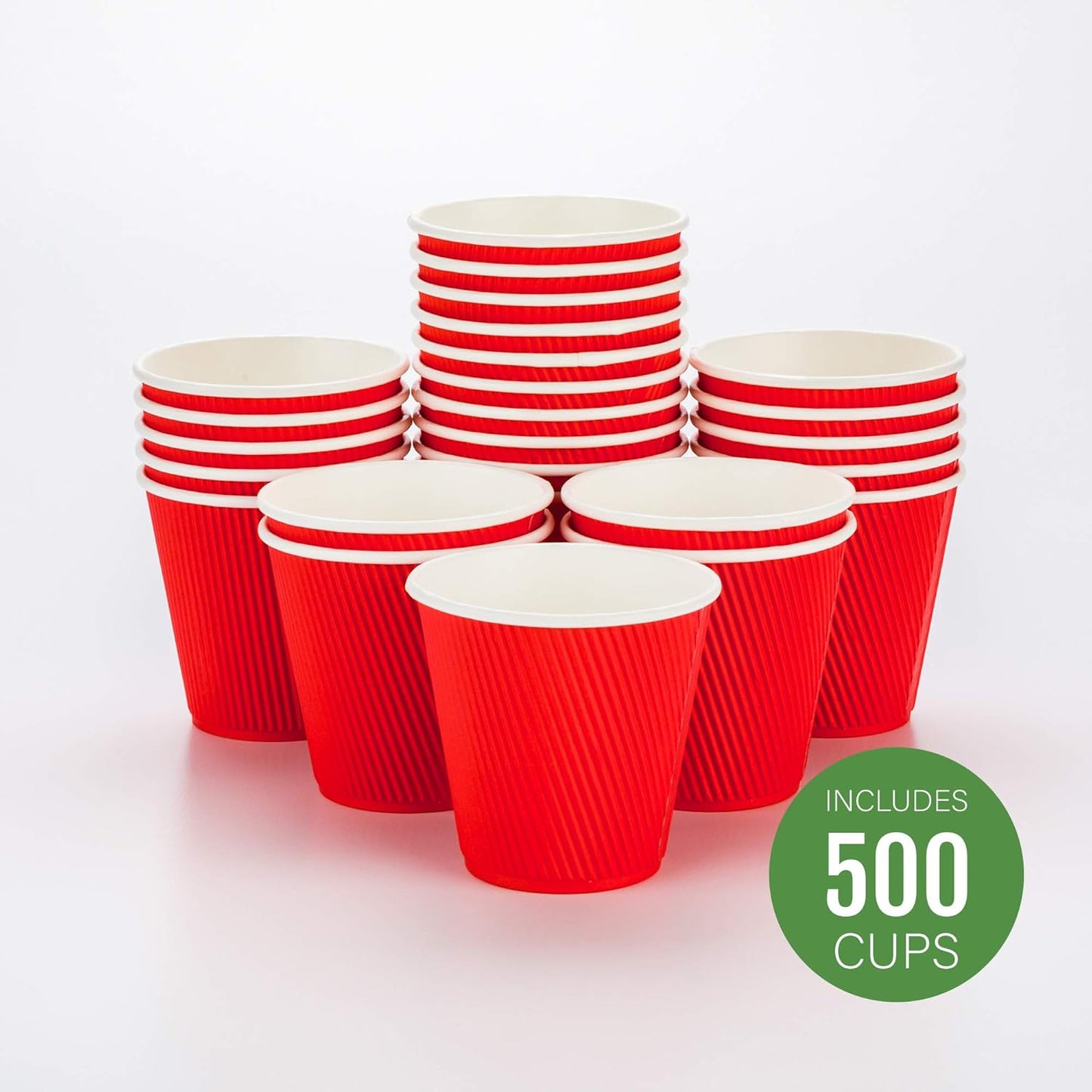 Restaurantware 8 Ounce Double Wall Disposable Coffee Cups, 500 Insulated Red Paper Tumblers with Ripple Wall Design, Lids Sold Separately for Hot Drinks like Tea, Hot Chocolate, and More
