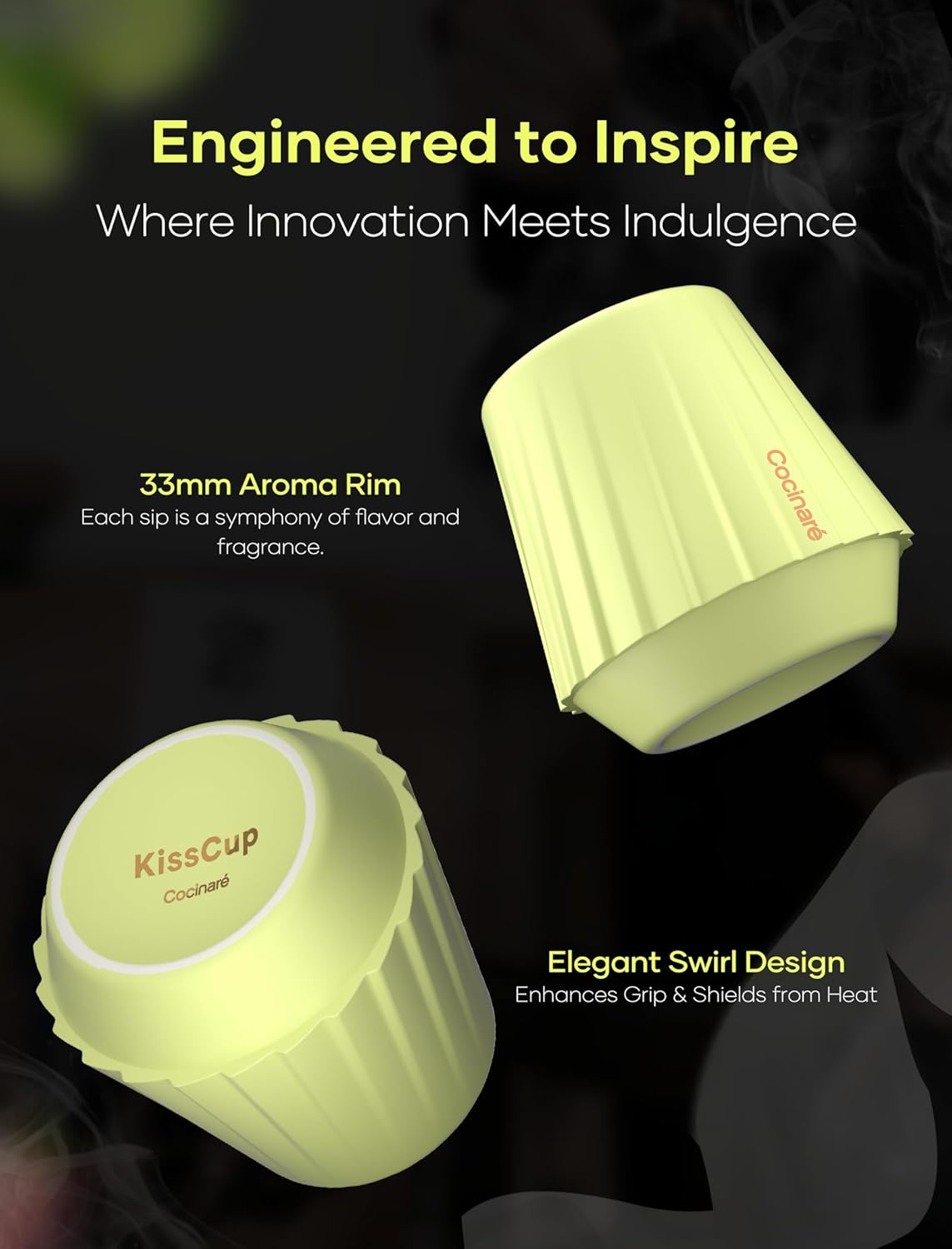 Cocinare KissCup Ceramic Espresso Cup – 2.2oz Demitasse Cup for Espresso, Pour-over coffee & Tea, Lime Green, Ceramic Collection