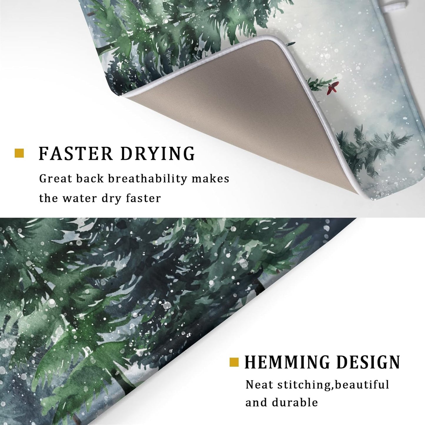 Christmas Tree Dish Drying Mat for Kitchen Counter Winter Pine Tree Dish Drying Mat 18x24 Inch Red Bird Christmas Dish Draining Mat Absorbent Reversible Dish Pad Kitchen Accessories Table Protector