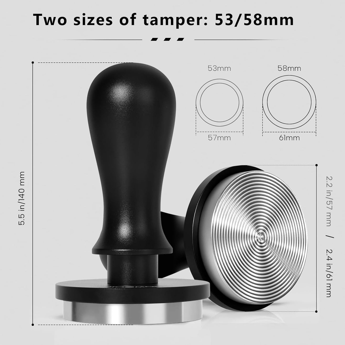 Espresso Tamper, Stainless Steel Coffee Tamper Hammer, Spring Loaded Pounder with Comfort Grip, Manual Espresso Press Fits Breville/Sage Handle, Textured Stainless Steel Base, Black 58mm