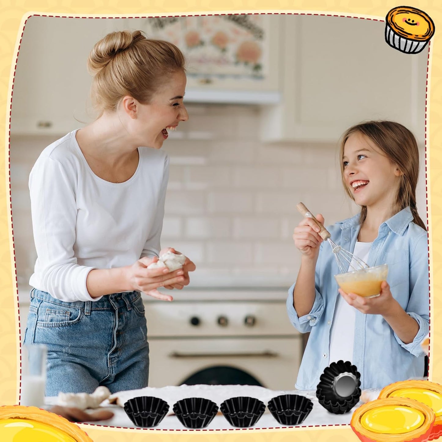 LemonRoad 16 Pcs Egg Tart Molds, Non-stick Carbon Steel Tart Pans, Mini Pie Moulds, Muffin Cupcake Pudding Baking Cup Maker - for Pies, Chinese Egg Tarts, Cakes (2.6 Inch)