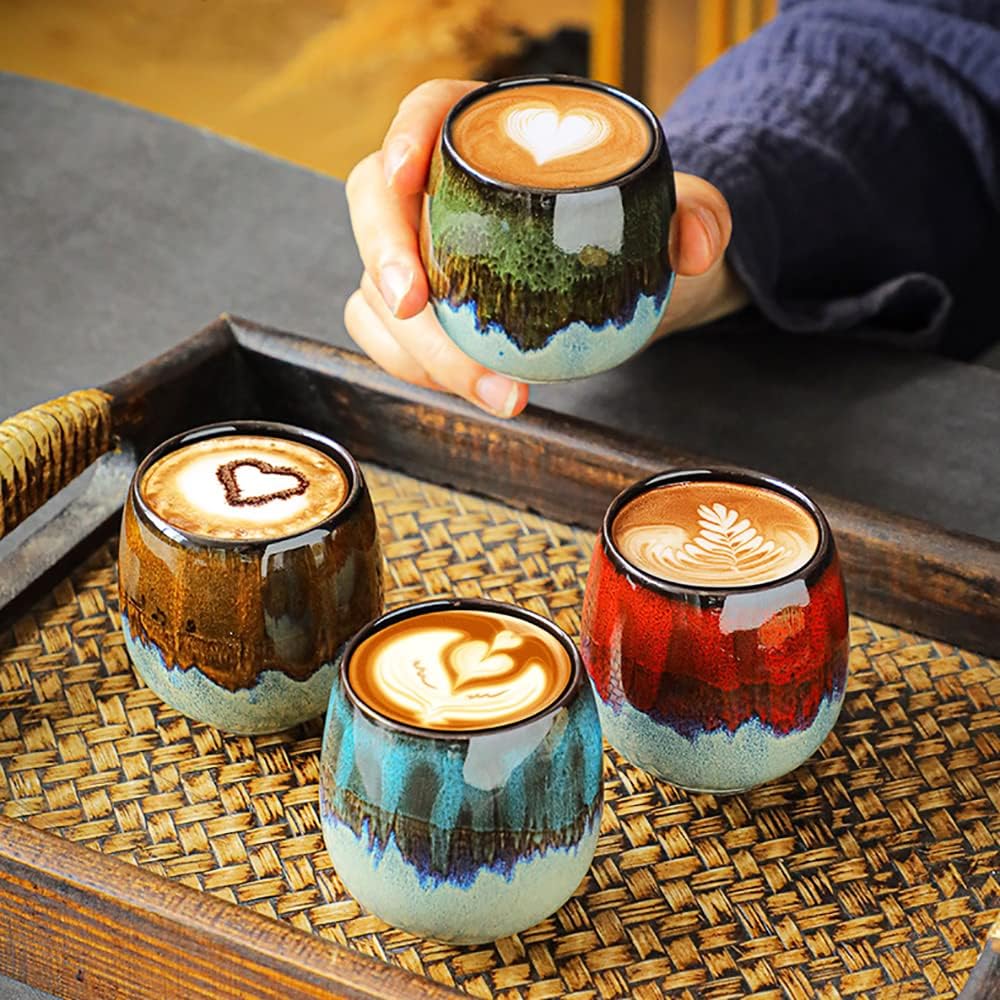 Espresso Cups Ceramic Kiln-Change Mini Espresso Coffee Cup KungFu Tea Set Spirits Cups Tasting Cups Mate Cup (2Pcs, Green)