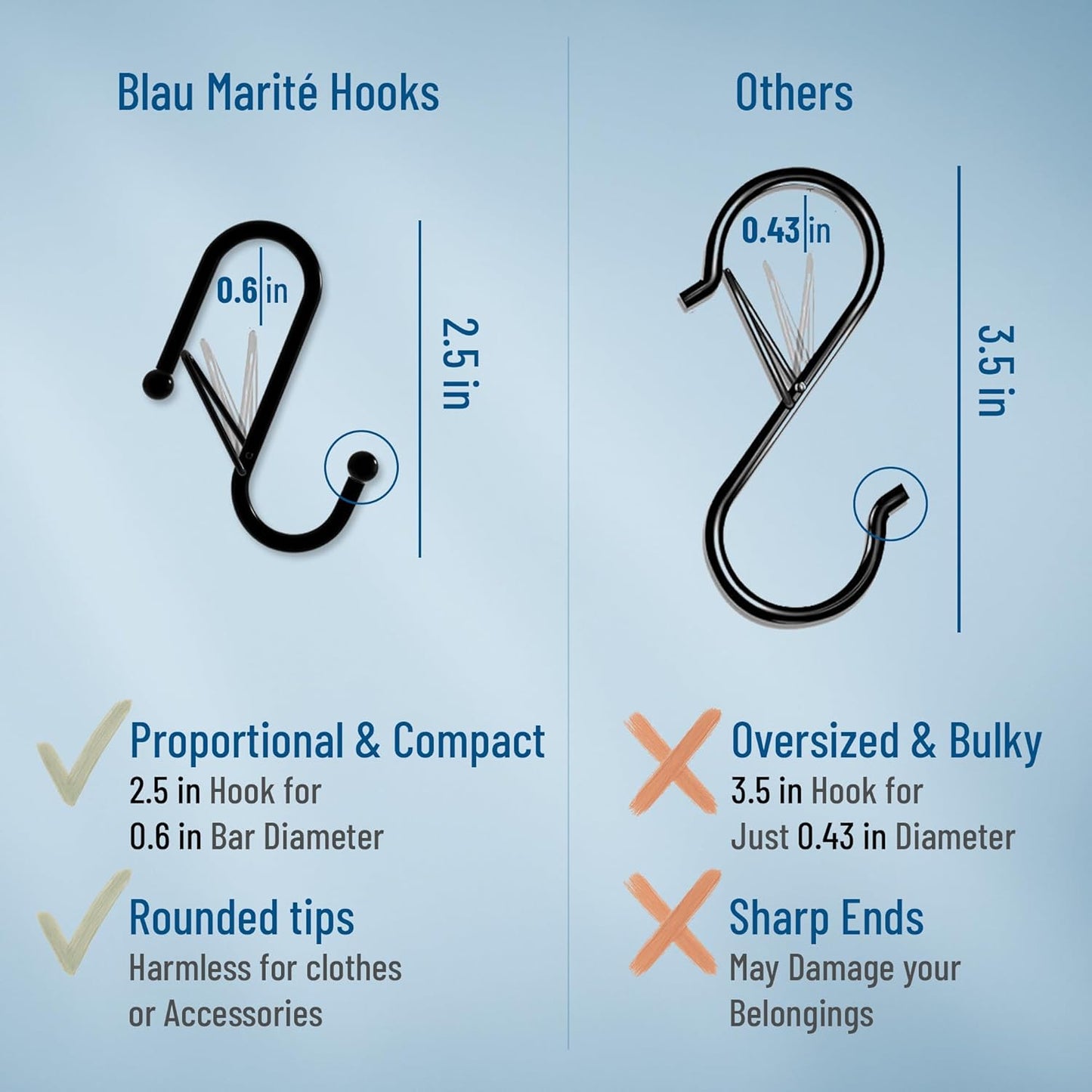 10-Pack Metal S Hooks for Hanging – Heavy-Duty S-Shaped Hook with Safety Buckle – Fits Bars up to 0.6 in – Anti-Drop Hooks for Kitchen, Pot Racks & Towel Bars – Black (Small)