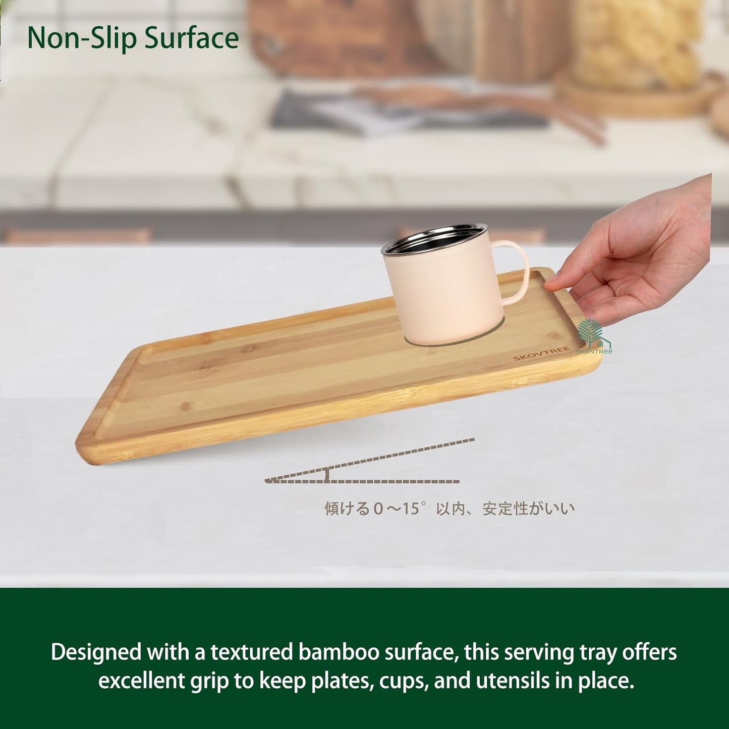 Bamboo Tray for Serving Food, Tray for Eating and Serving Coffee, Tea, 13.0×9.1 Inch