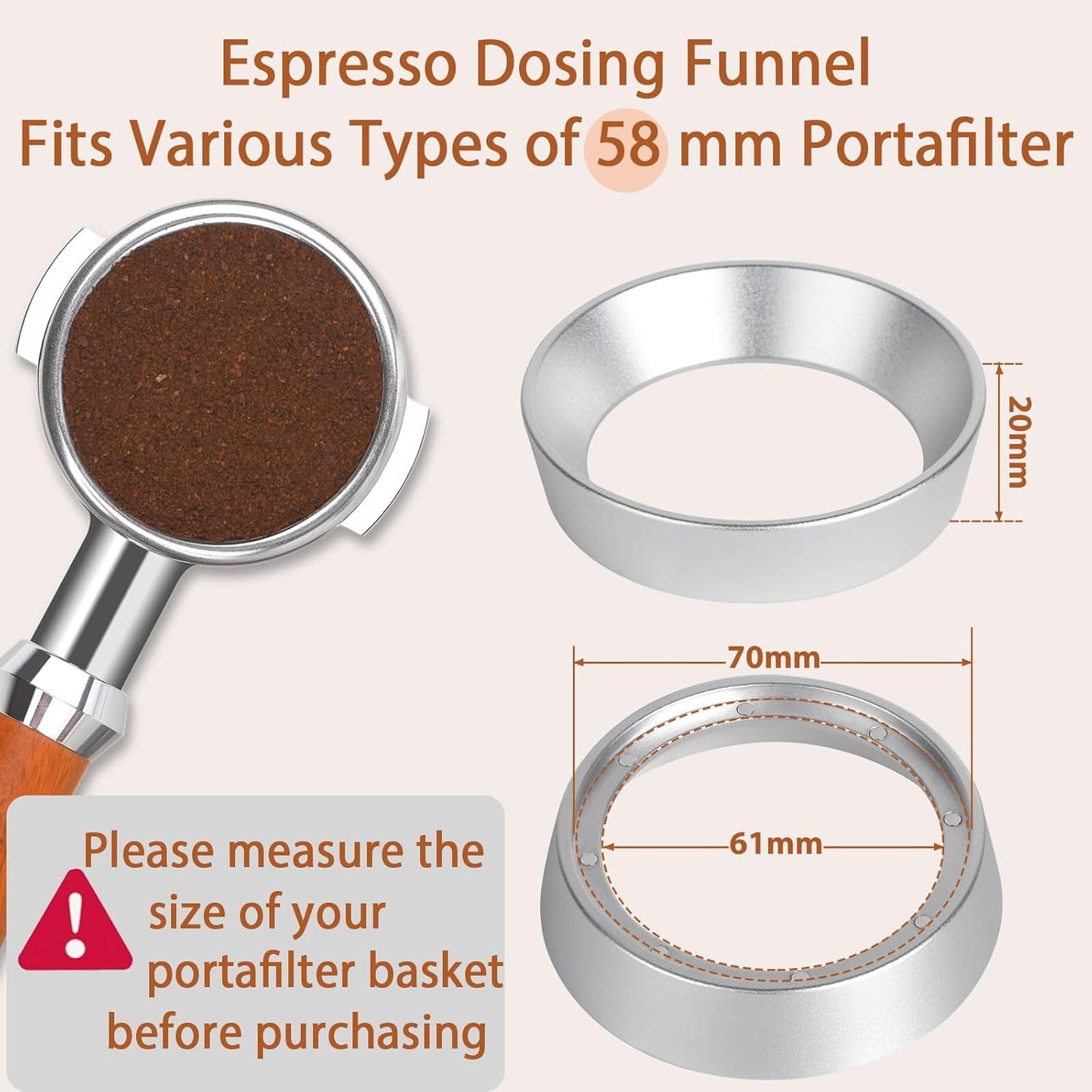 58mm Portafilter Funnel with Magnetic, Lightweight Aluminum Espresso Funnel