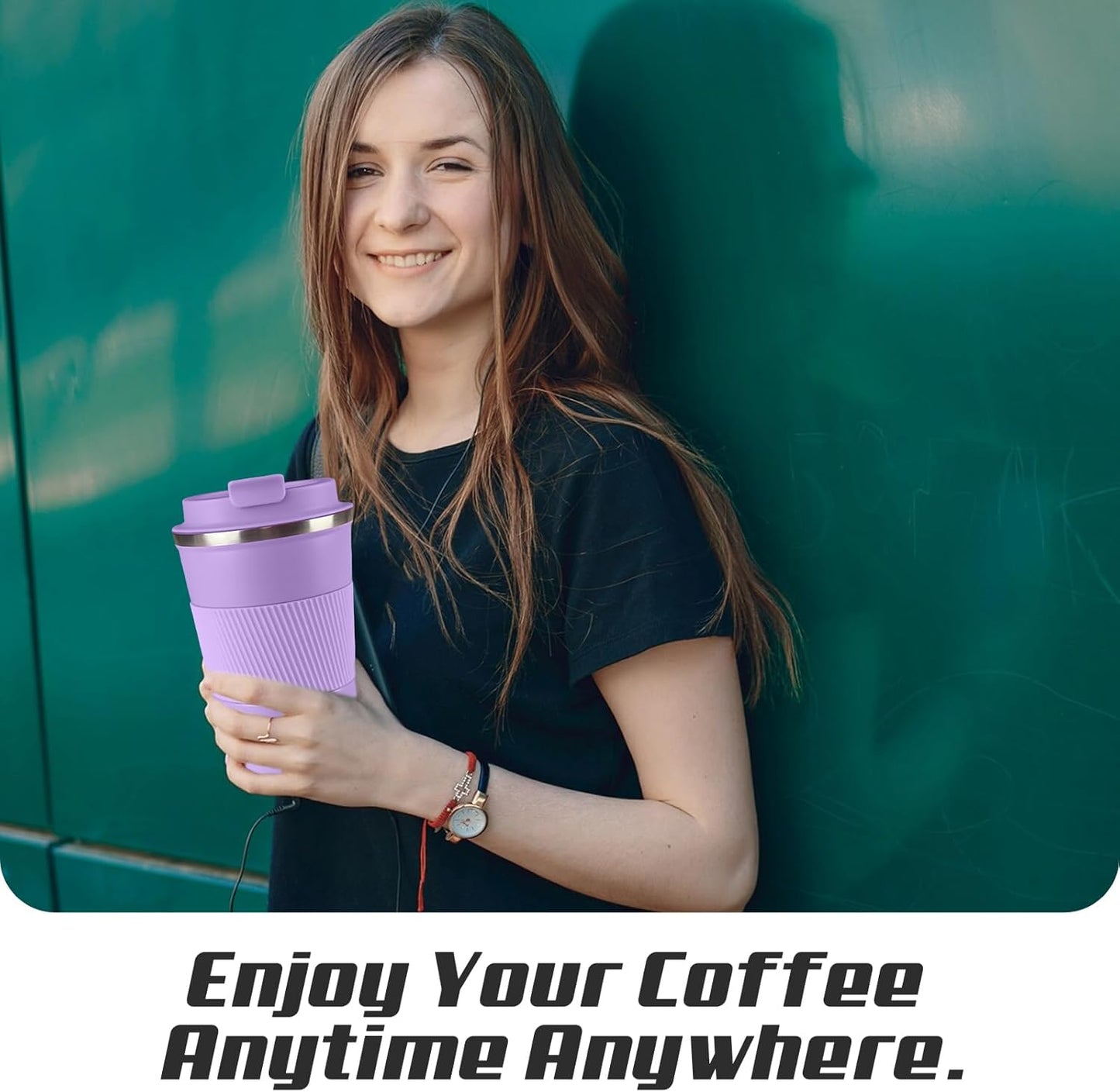 Vacuum-Insulated Stainless Steel Travel Coffee Mug, Leak-Proof Reusable Coffee Cup with Lid - Keep Hot & Cold Drinks for Hours, Durable Thermos Tumbler for Men & Women (3rd-Purple, 17OZ)