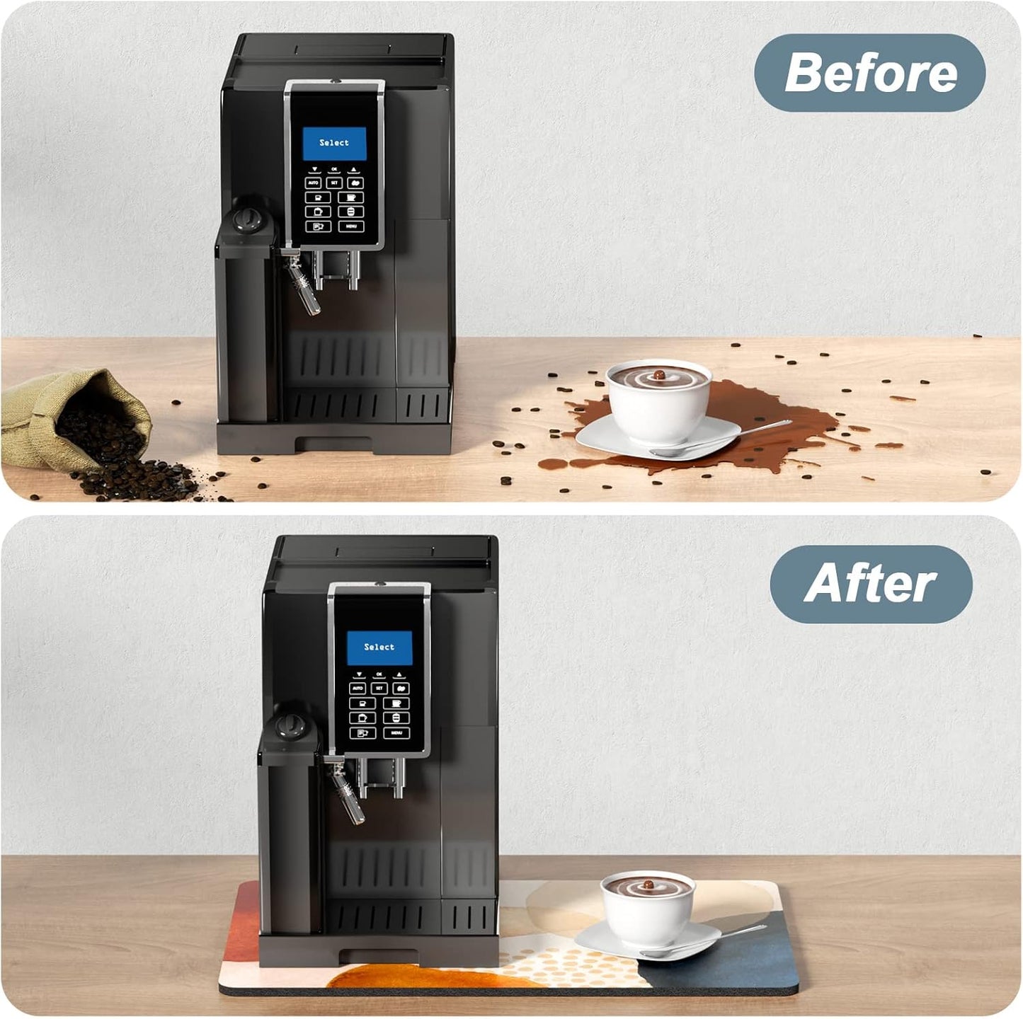 Rnivvi Coffee Mat, 12" x 19" 3MM Cute Boho Theme Coffee Bar Mats for Espresso Machine Station Accessories and Organizer, Hide Stain Rubber Backed Absorbent Dish Drying Pad for Kitchen Counter, Stones