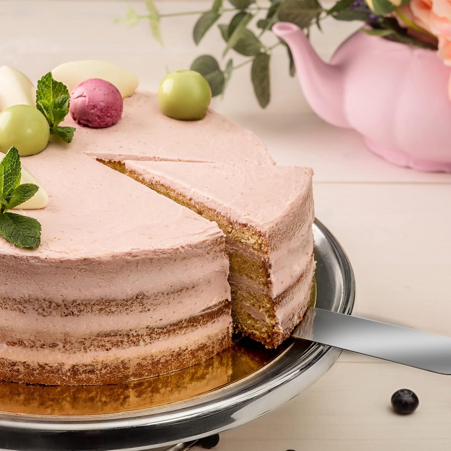 Angled Cake Icing Spatula Set with Dough Scraper and Cake Scraper Set for Cake Decorating, Professional Offset Frosting Spatula (4” 6" 8" 10" Blade) with Hangable Wooden Handle