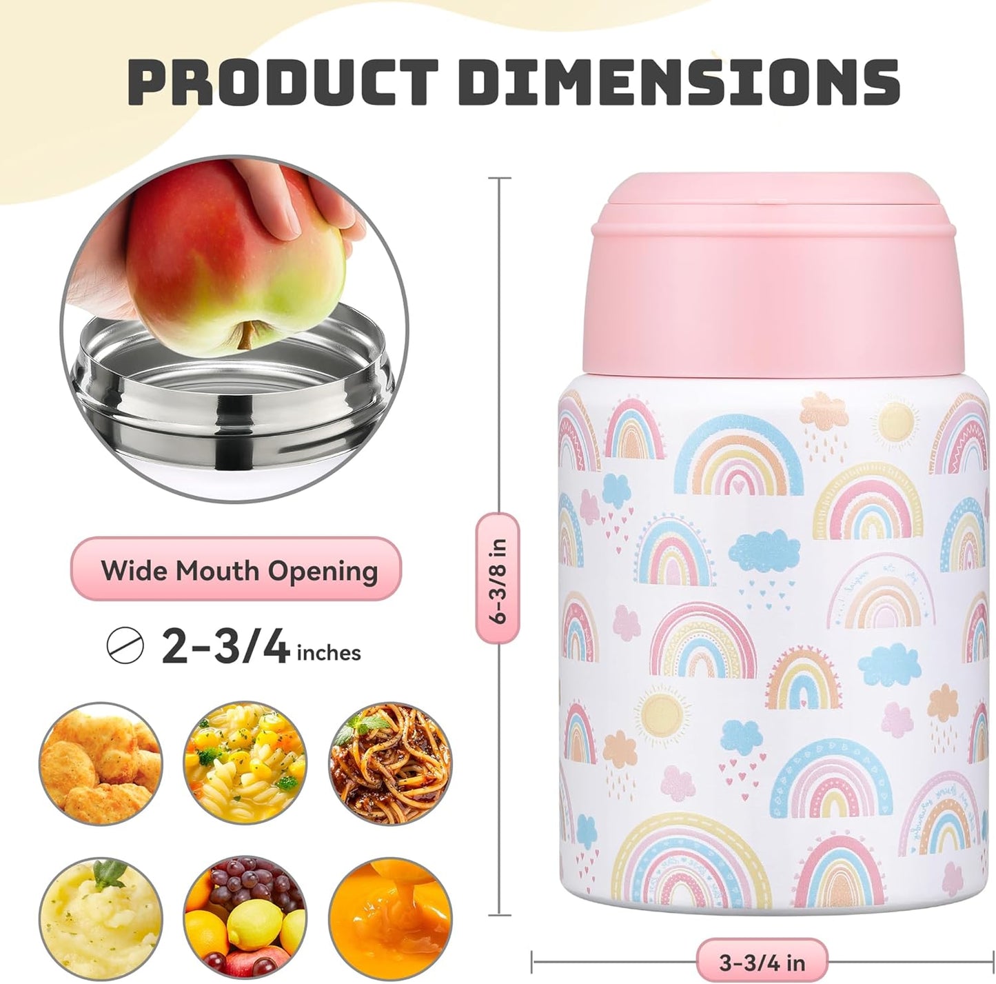 Soup Thermo for Hot Food Kids 16oz Insulated Food Jar Leakproof Thermo Lunch Container for Kids Wide-Mouth Stainless Steel Lunch Box for School with Handle Folding Spoon(3+)