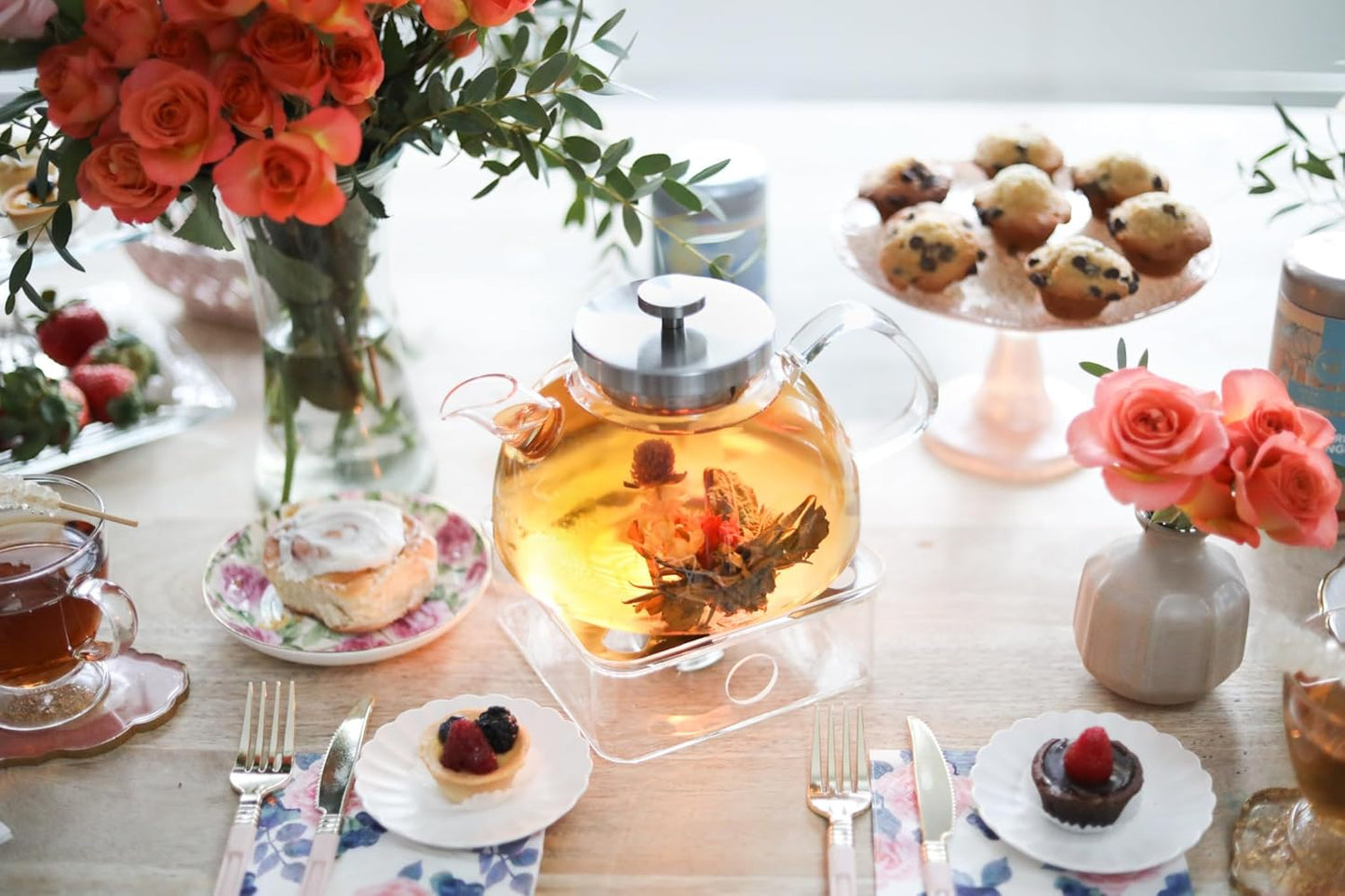 Teabloom Balance Borosilicate Glass Tea Kettle & Teapot – Stovetop-Safe, 40oz – Deep Loose Tea Infuser for Hot & Iced Tea – Elegant & Versatile Design for Tea Connoisseurs