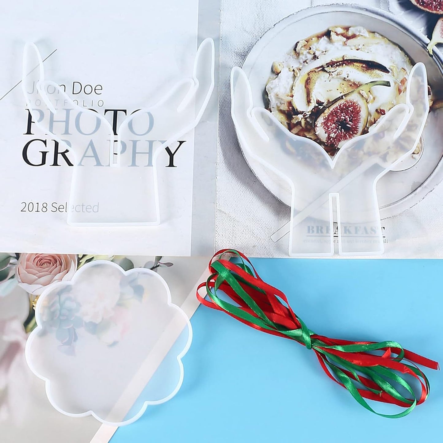 3Pcs DIY Silicone Flower Pot Shelf Mold Easy Demoulding Unique Shape Suitable for Resin Crafts (Double-Hand Flat pad Mold 60-742)