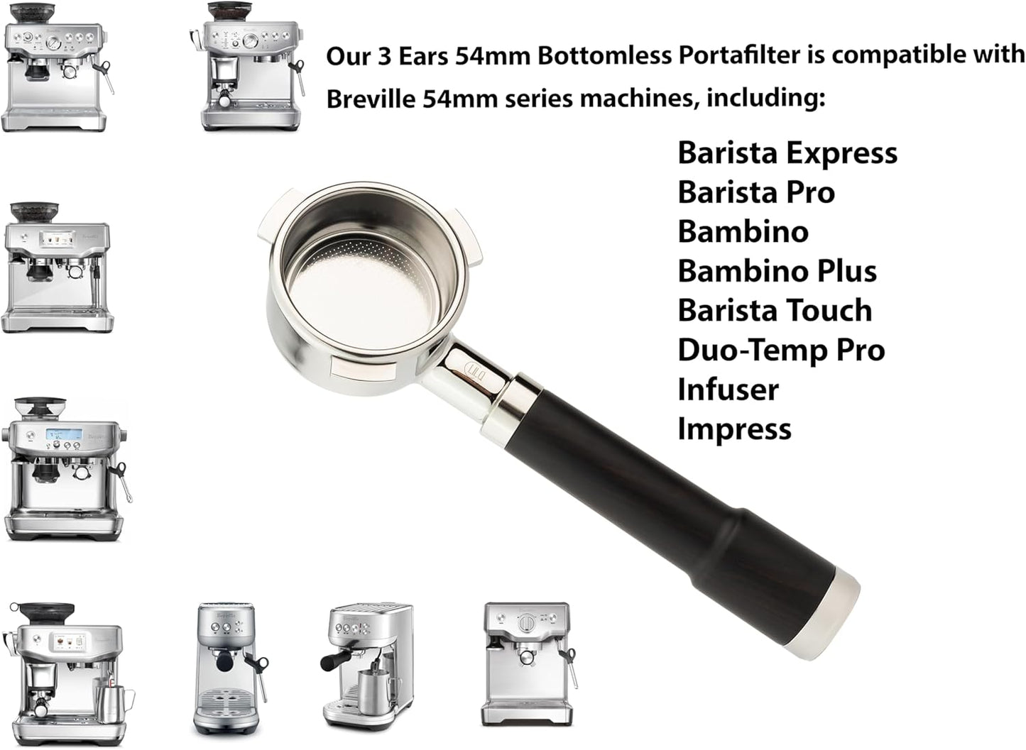 LILQ 54mm Spouted Portafilter Compatible with Breville Barista Express, Barista Pro, Bambino, and More – 18-20g basket included (Aluminum Flat, Double Spouts)