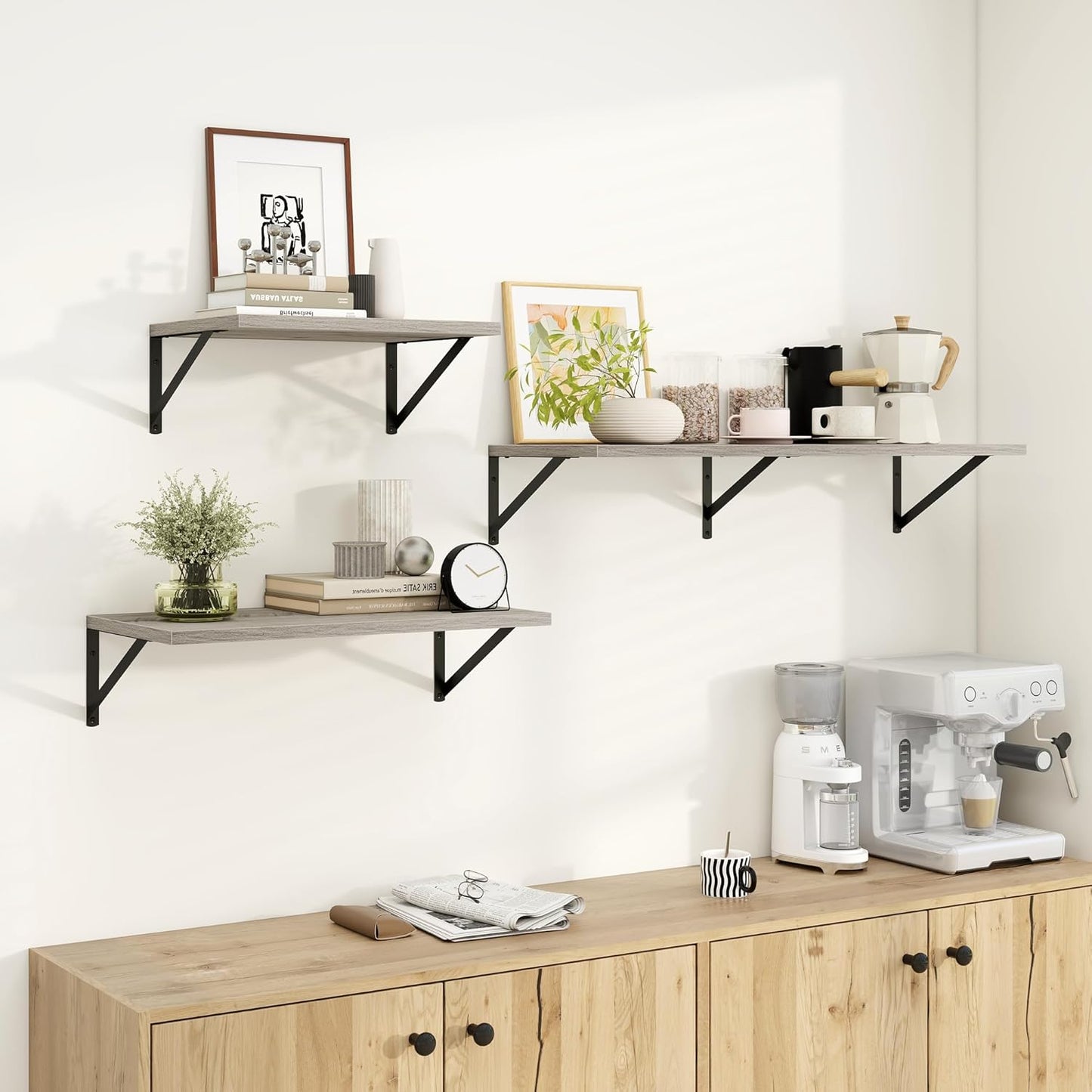 Dreamland Deep Floating Shelves for Wall, Grey Wood Wall Mounted Shelves, Large Floating Shelf 12 * 36 inch Set of 2 for Bookshelf Living Room Bedroom Home Office Bathroom