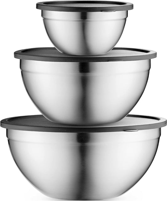 Mixing Bowls with Lids Set, Stainless Steel Mixing Bowls with Airtight Lids, Nesting Mixing Bowl Set for Space Saving Storage, Ideal for Cooking, Baking, Prepping & Food Storage