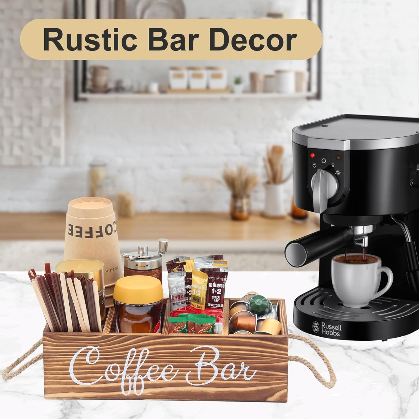 Wooden Coffee Pod Holder Coffee Station Organizer for Countertop Kcup Storage with Removable Dividers Bar Accessories Table Decor Tea Condiment Storage Box