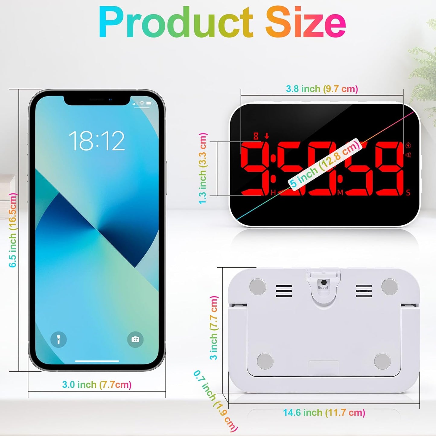 Digital Kitchen Timer, Rechargeable Magnetic Timer with Countdown/up, 5”LED Large Display 3 Brightness 4 Volume Adjustable for Cooking and for Seniors and Kids to Use-Red