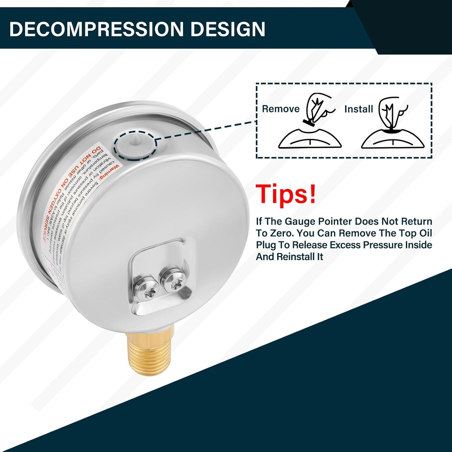 MEASUREMAN 2-1/2inch Dial Size, Liquid Filled Pressure Gauge, 0-1000psi/7000kpa, 304 Stainless Steel Case, 1/4inchNPT Lower Mount