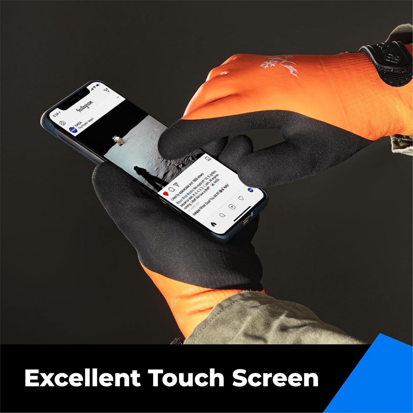 toolant 100% Waterproof Gloves Bulk Pack, 3 Pairs, Winter Work Gloves for Extreme Cold, Touchsreen, Warm Gloves for Freezer, Fishing and Gardening, with Grip, Orange, X-Large