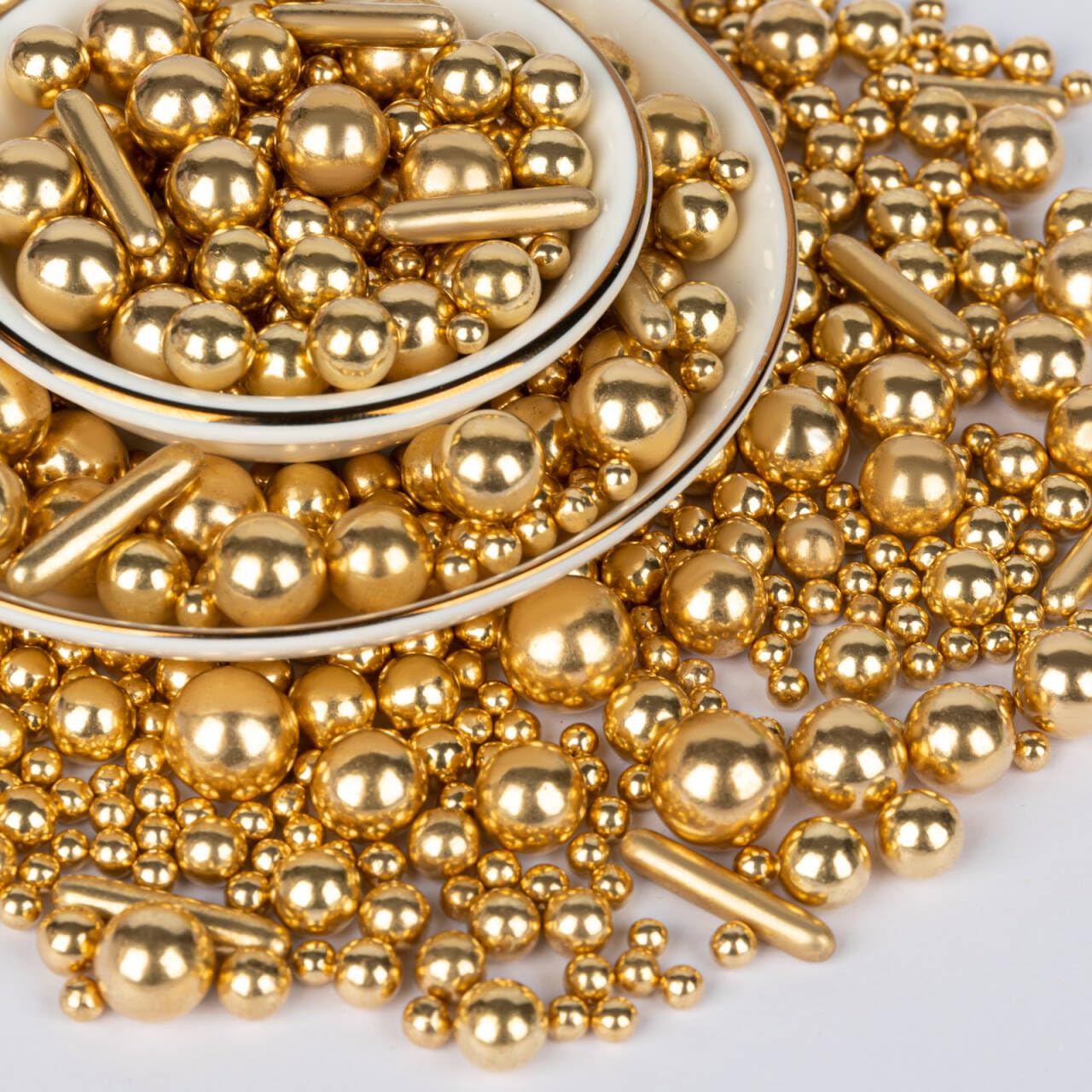 Twisweet Gold Pearl Rods Sprinkles, Edible Sugar Sprinkles for Cake Decorating Mix Size Candy Pearls for Baking Cake Topper Ice Cream Cupcake Cookie Dessert Decorations, Wedding Valentines Birthday Christmas Easter Mother's Day Supplies (130g/4.58oz)