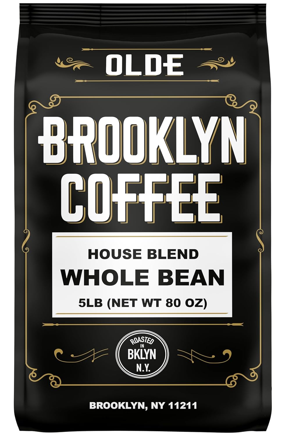 BROOKLYN COFFEE Whole Bean, House Blend Medium Roast (5lb) Balanced, Breakfast, Classic - Fresh Bulk Coffee Beans Roasted Weekly in NYC