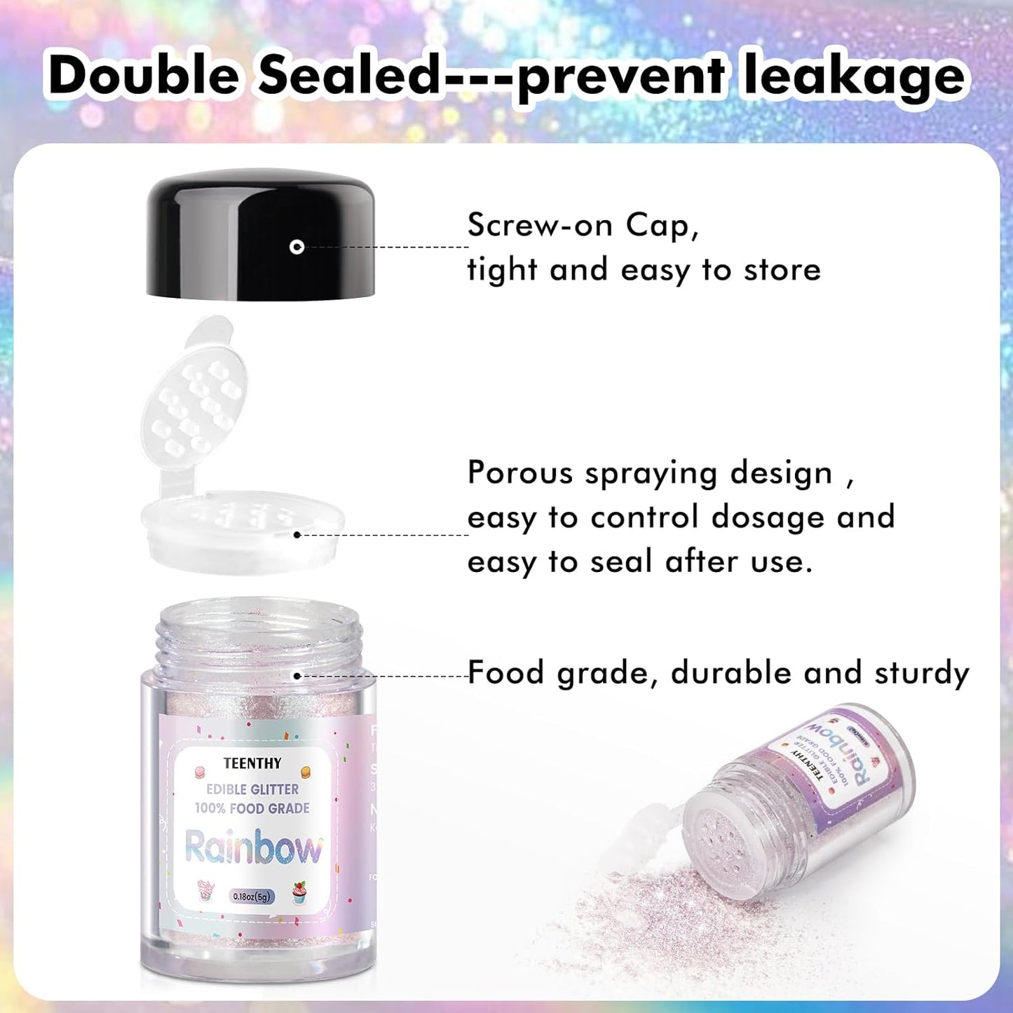 Edible Glitter - 4 Colors Luster Dust Edible, 100% Food Grade Edible Glitter for Drinks, Cakes, Easter Eggs, and Cookie Decoration, Vegan-Friendly Edible Luster Dust（0.18oz/5g）