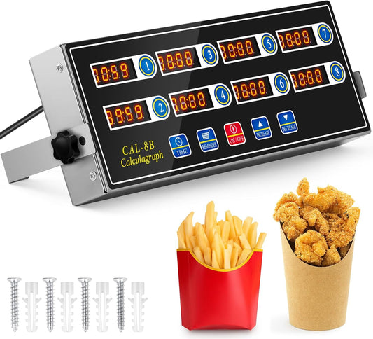 1 Pack 8-Channel Digital Kitchen Timer, Commercial Cooking Timer with Loud Alarm, Large LCD Display, for Restaurants, Baking, Labs, Multiple Independent Countdown Timers