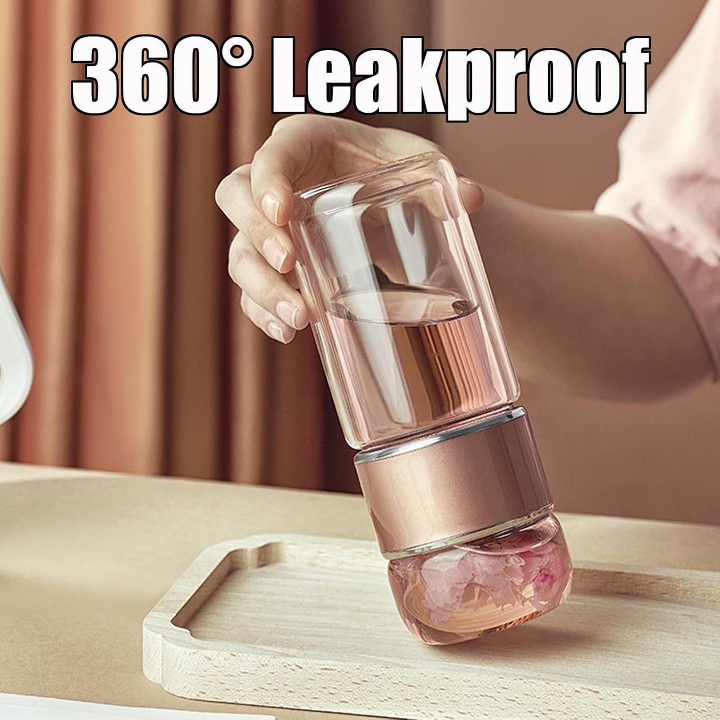 Tryteava Glass Infuser, Tryteava 3-in-1 Smart Tea Infuser, Portable Glass Double Wall Tea Infusers Bottle, with Stainless Steel Filter, Hot & Cold Brew, For Loose Leaf, Office Home (Black, 280ml)