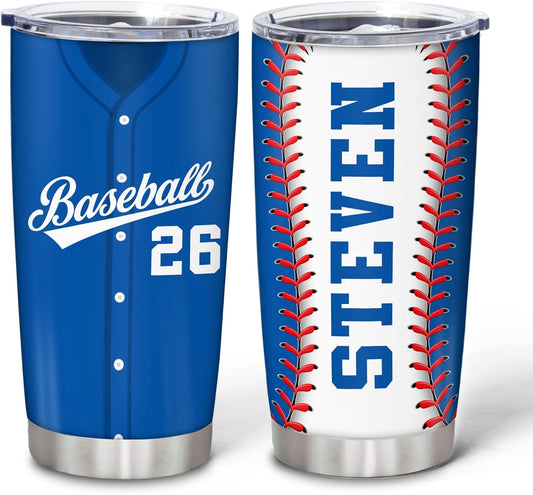 Hyturtle Personalized Baseball Tumbler Baseball Players Design Stainless Steel Double Walled Vacuum Insulated Tumblers 20oz30oz Coffee Travel Mug Cup Christmas Gift For Men Boys Friends Dad Sports Fan
