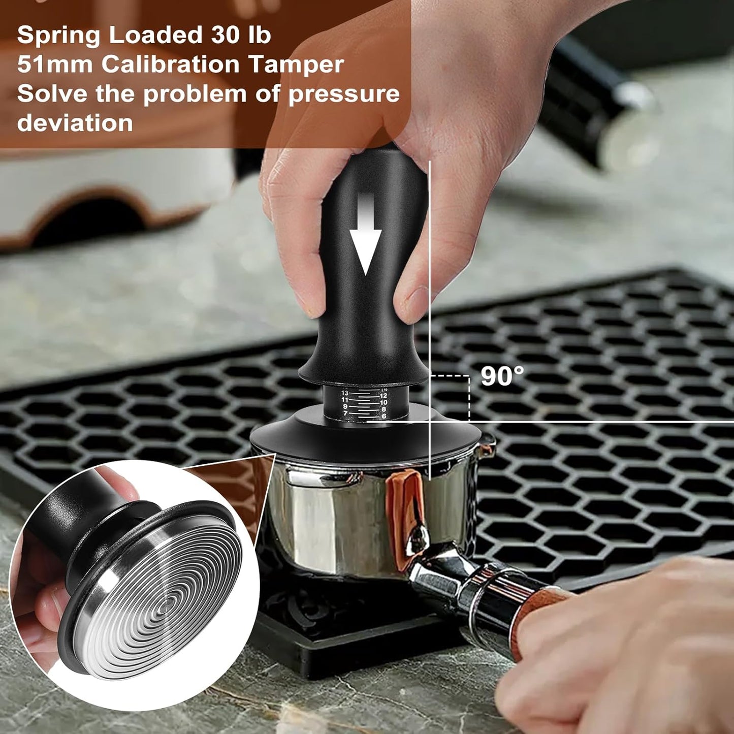 Espresso Accessories Kit 51mm, Coffee Tamper with Spring Loaded Calibration, 316 Stainless WDT Tool with Magnetic Stand and Dosing Funnel Set Fits Espresso Machine Press and 51mm Portafilters