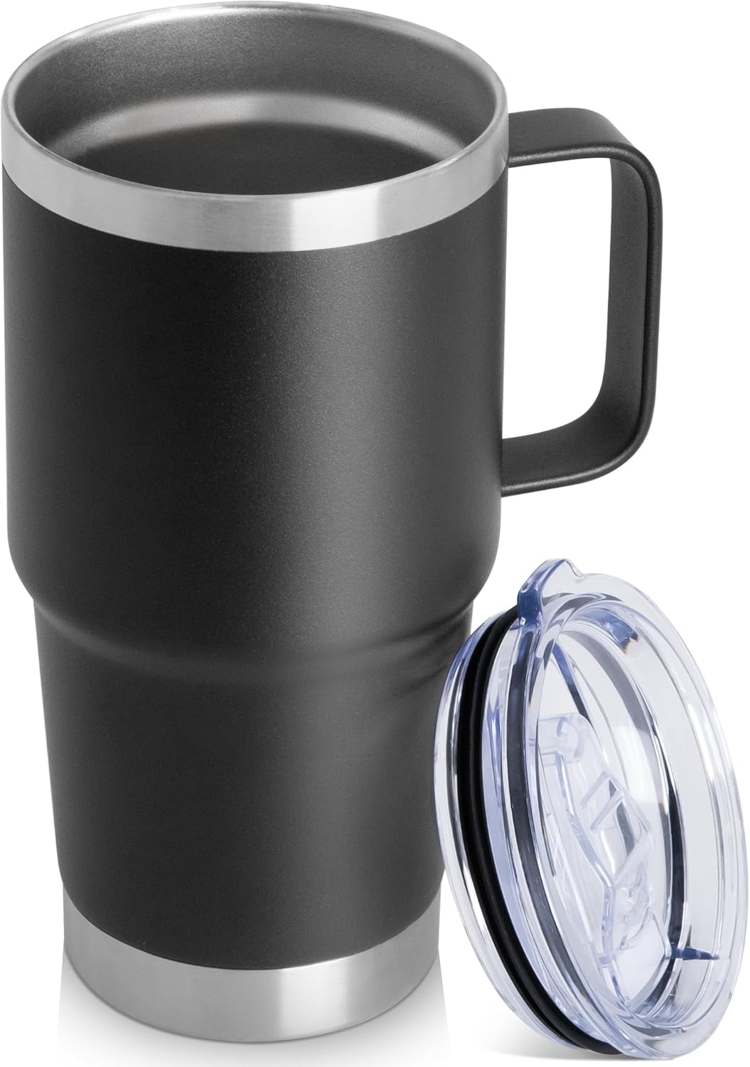 HASLE OUTFITTERS 20oz Tumbler with Lid, Stainless Steel Tumbler with Handle, Metal Insulated Travel Coffee Mug with Handle, Double Wall Vacuum Spill Proof Tumbler Cup, Black 1 Pack