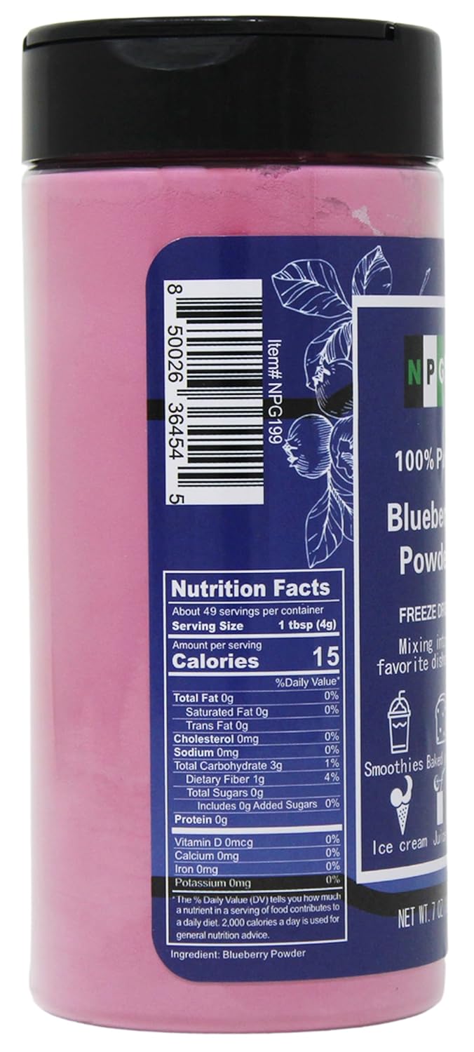 NPG Frezee-Dried Blueberry Powder 7 Oz, Seedless Fine Powder from Wild Wild Blueberries for Smoothies, Baking, Beverages, and Natural Food Coloring, No Sugar Added, Non-GMO