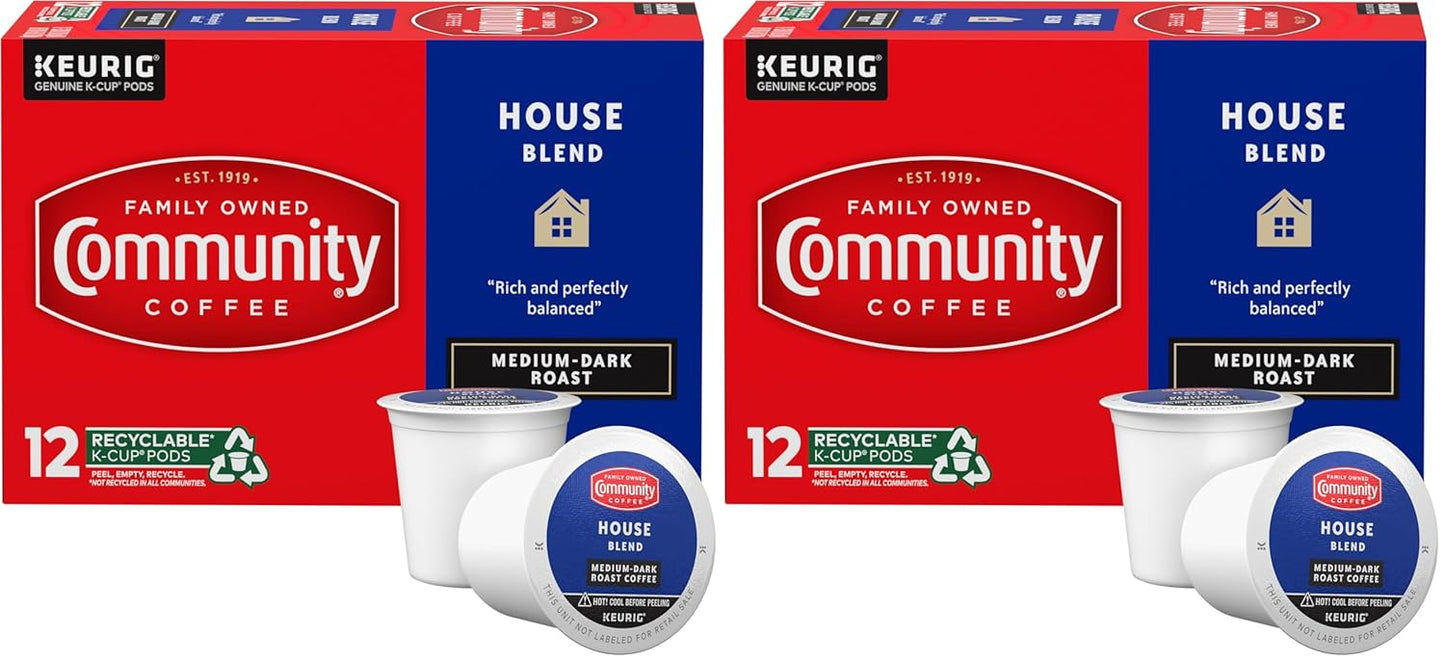 Community Coffee House Blend 12 Count Coffee Pods, Medium-Dark Roast, Compatible with Keurig 2.0 K-Cup Brewers, Box of 12 Pods (Pack of 2)