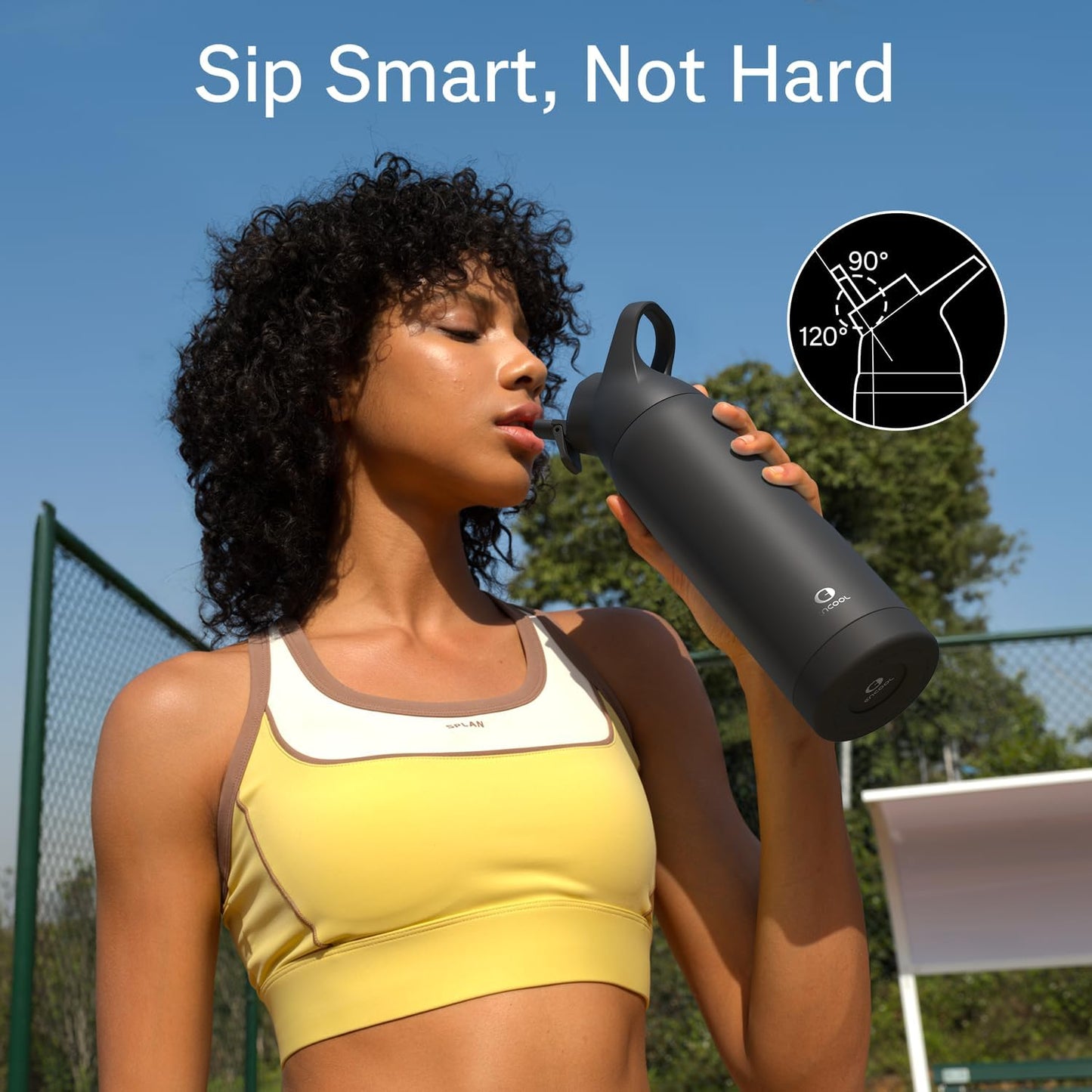 Insulated Water Bottle with Straw - Encool Stainless Steel Water Bottle, Reusable Leakproof and BPA-Free for Sports, Travel, Cold for 24 Hours, 32 oz, Black Night