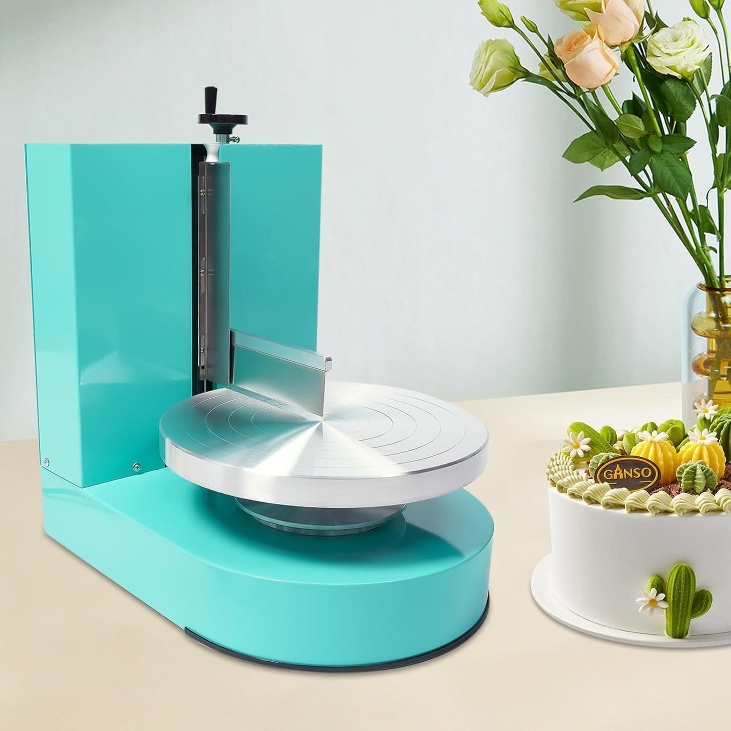 Cake Decorating Machine, 200W Cake Cream Spreading Machine 60-320rpm Rotating Speed Automatic Cake Cream Spreading Machine with LCD Display for 4-12 inch Cakes (Green)