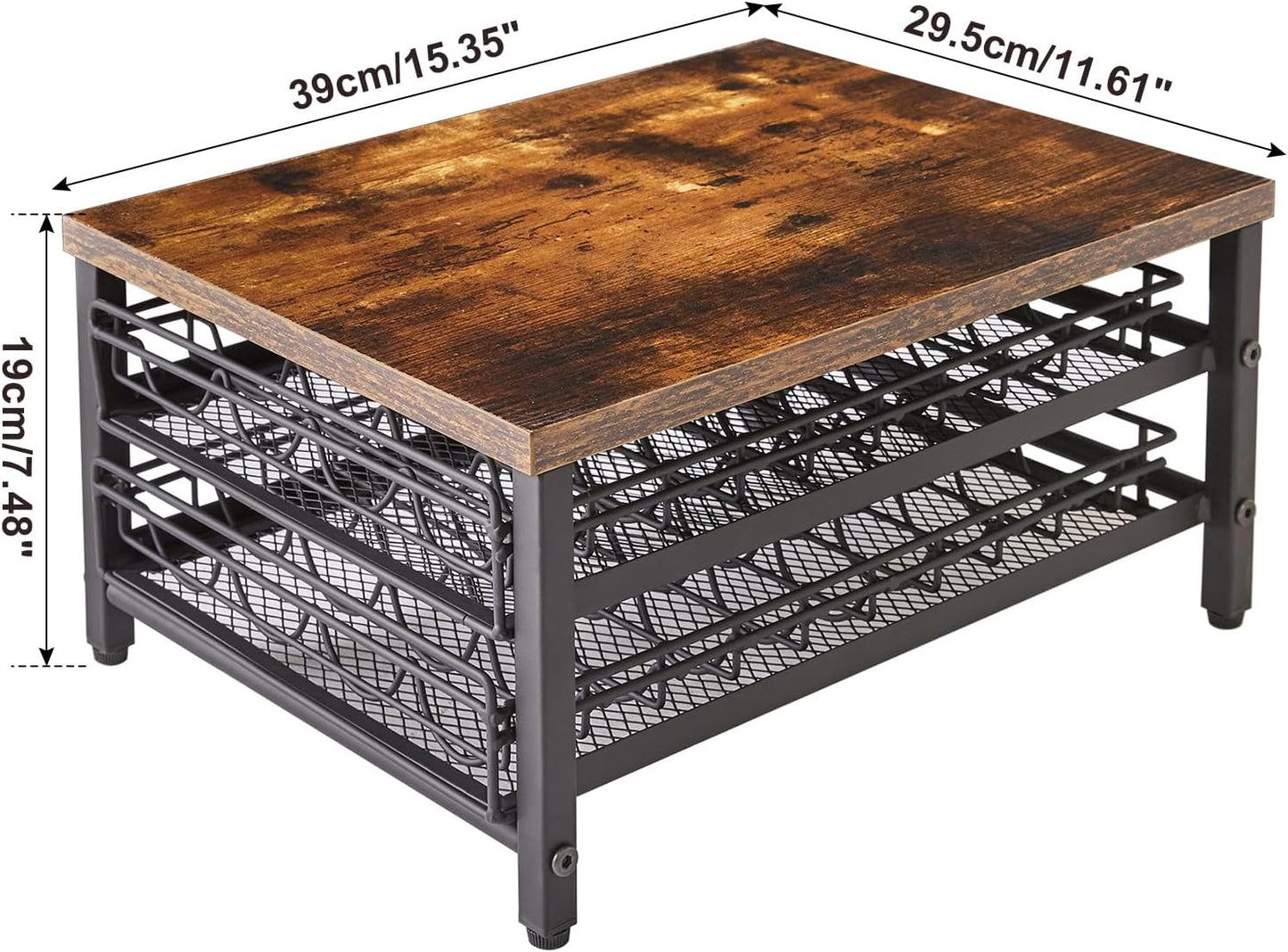 IBUYKE 2-Tie Coffee Pod Drawer Holder,80 Capsule Pods,Compatible for Nespresso Vertuo Pods,Wooden Top and Mesh Shelves,Home Kitchen Counter Coffee Bar Organizer, Rustic Brown,TCJ102H